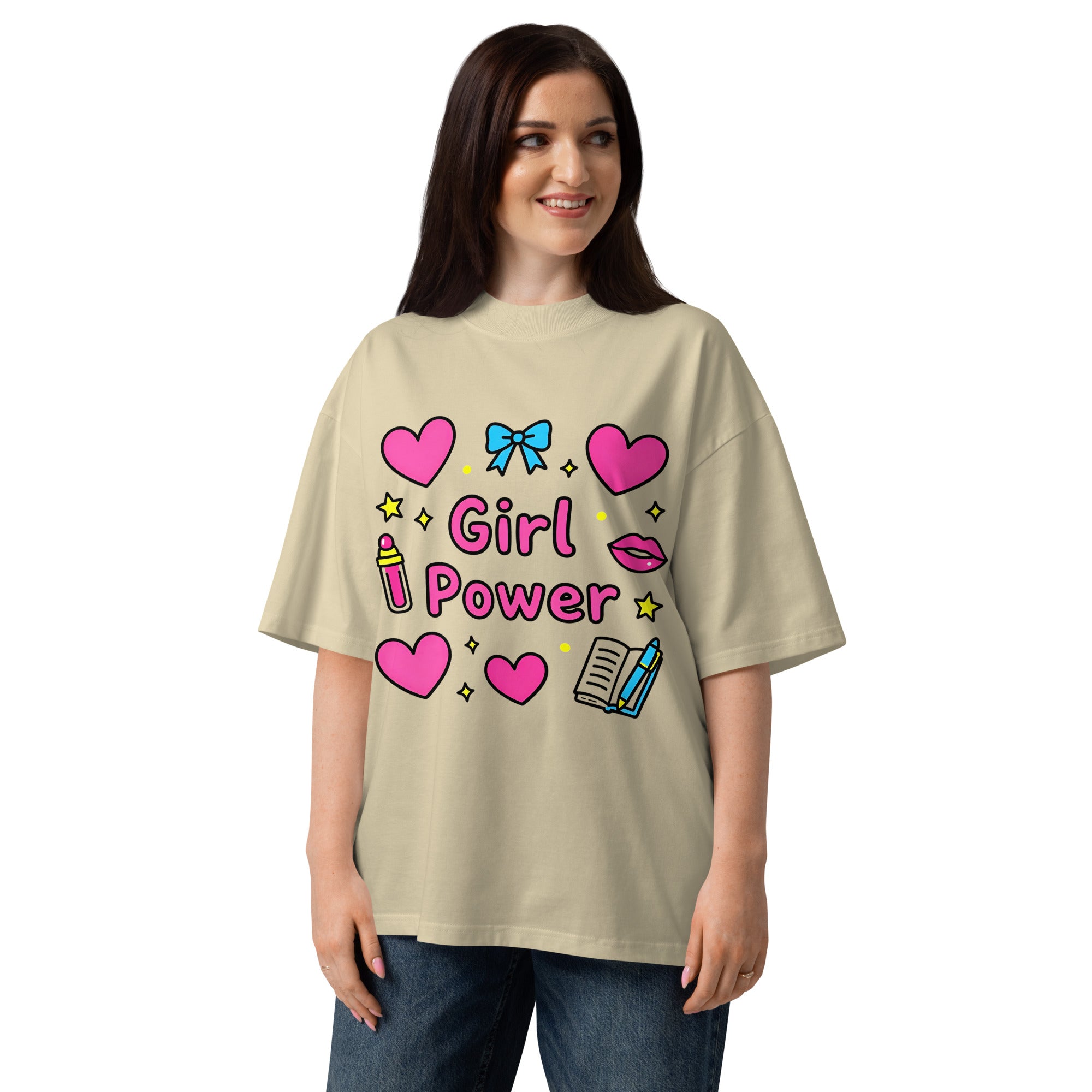 Unisex organic oversized high neck t-shirt - Girl Power Icons Oversized Organic Tee – For Elite Female Achievers by printfluence.net