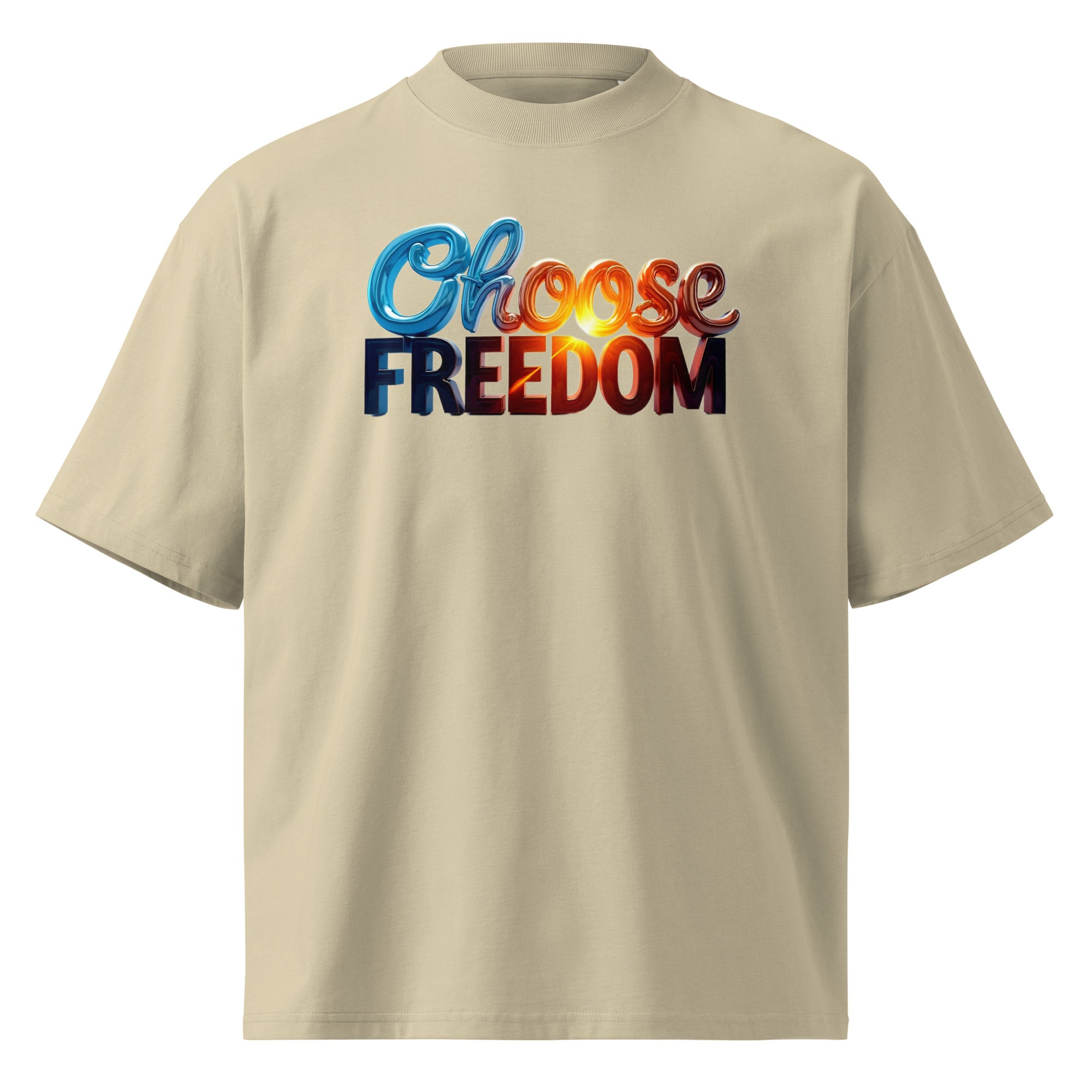 Unisex organic oversized high neck t-shirt - Choose Freedom Organic Oversized Tee – Bold Liberty Streetwear by printfluence.net