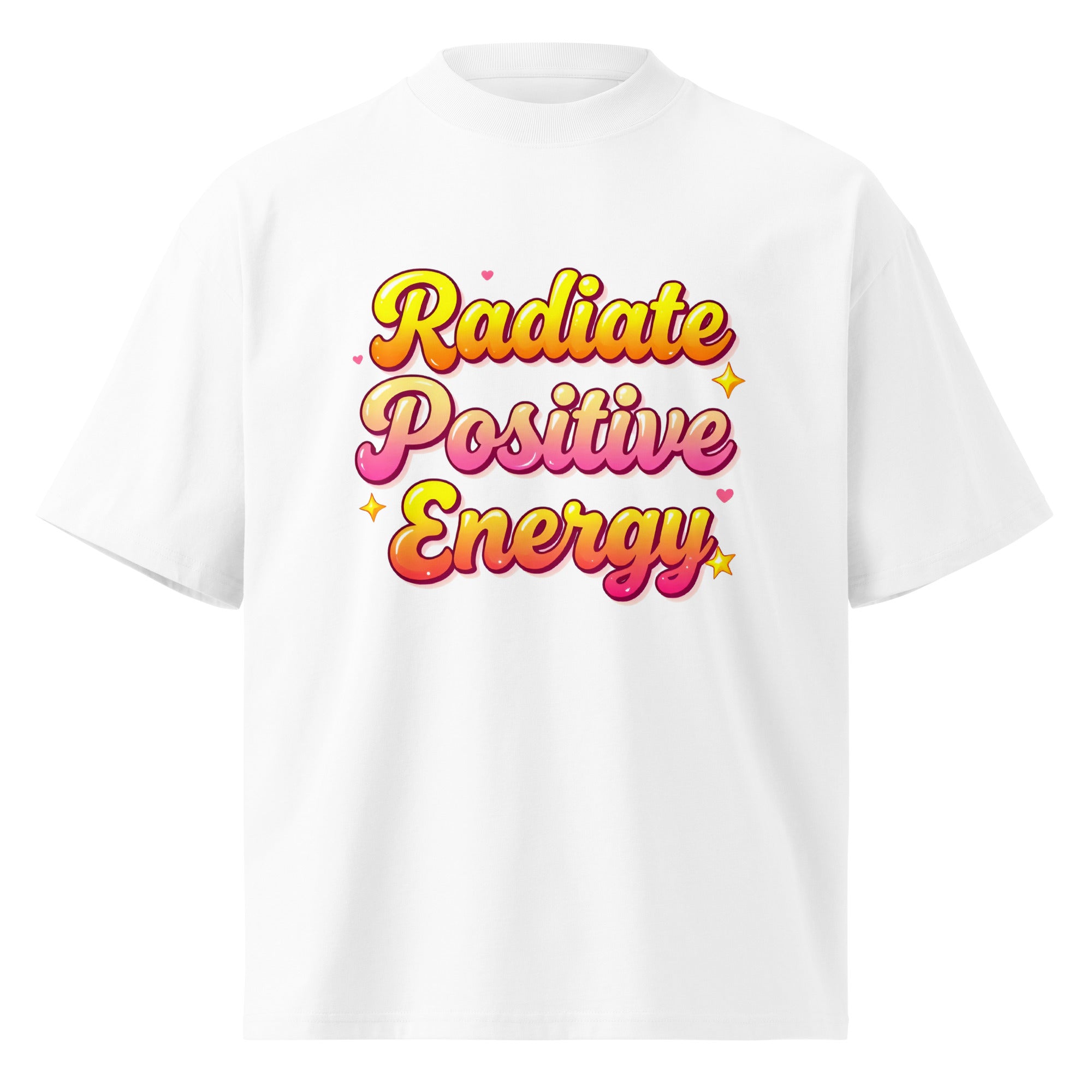 Unisex organic oversized high neck t-shirt - Radiate Positive Energy Minimalist Motivational Quote T-Shirt by printfluence.net