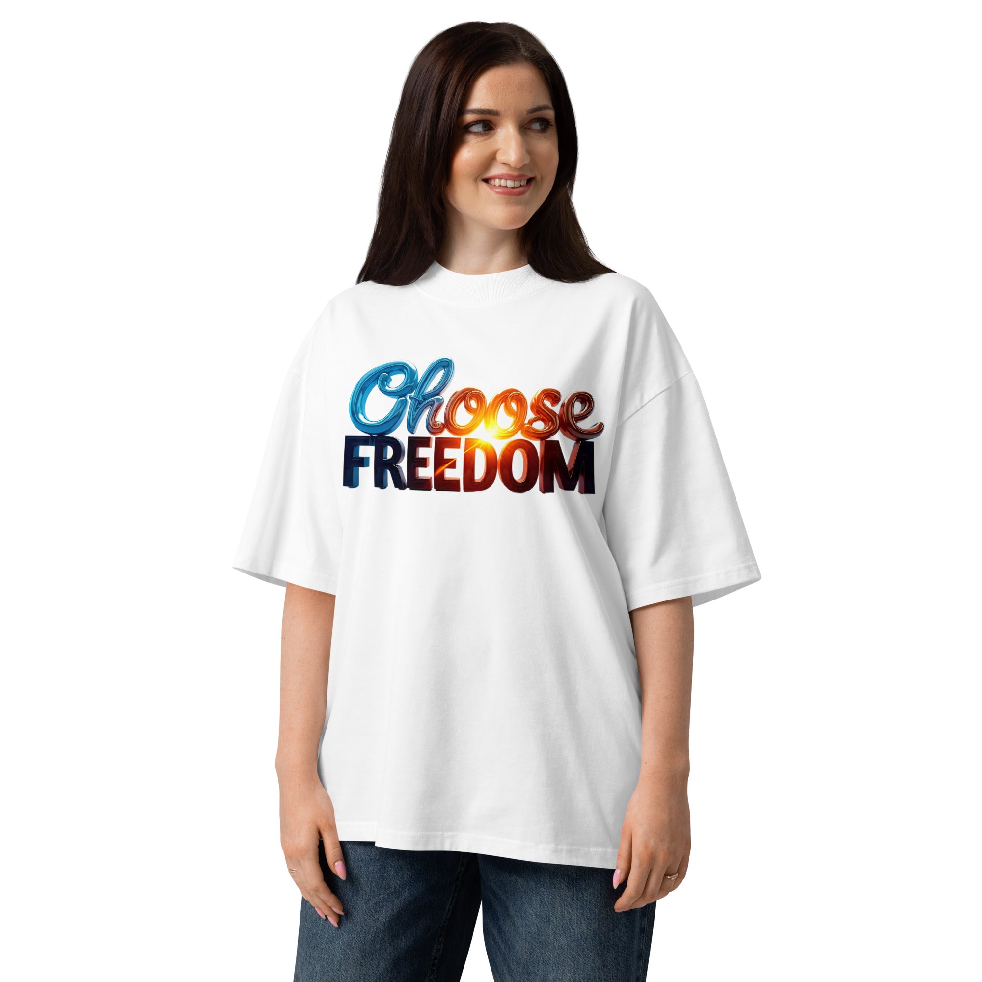 Unisex organic oversized high neck t-shirt - Choose Freedom Organic Oversized Tee – Bold Liberty Streetwear by printfluence.net