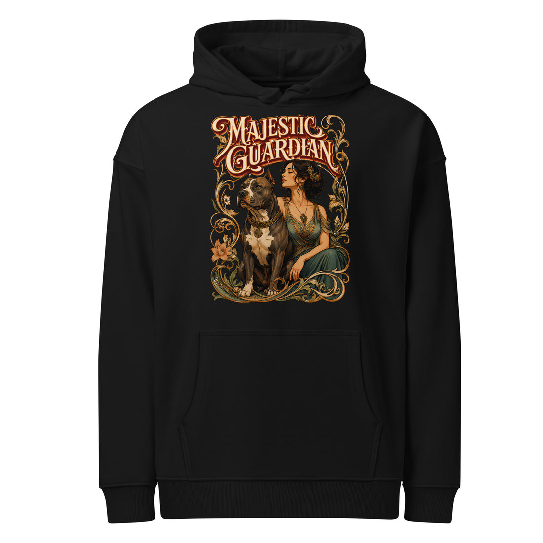 Majestic Guardian Hoodie - Art Nouveau Pitbull Lovers Organic Relaxed Pullover H-23 by printfluence.net
