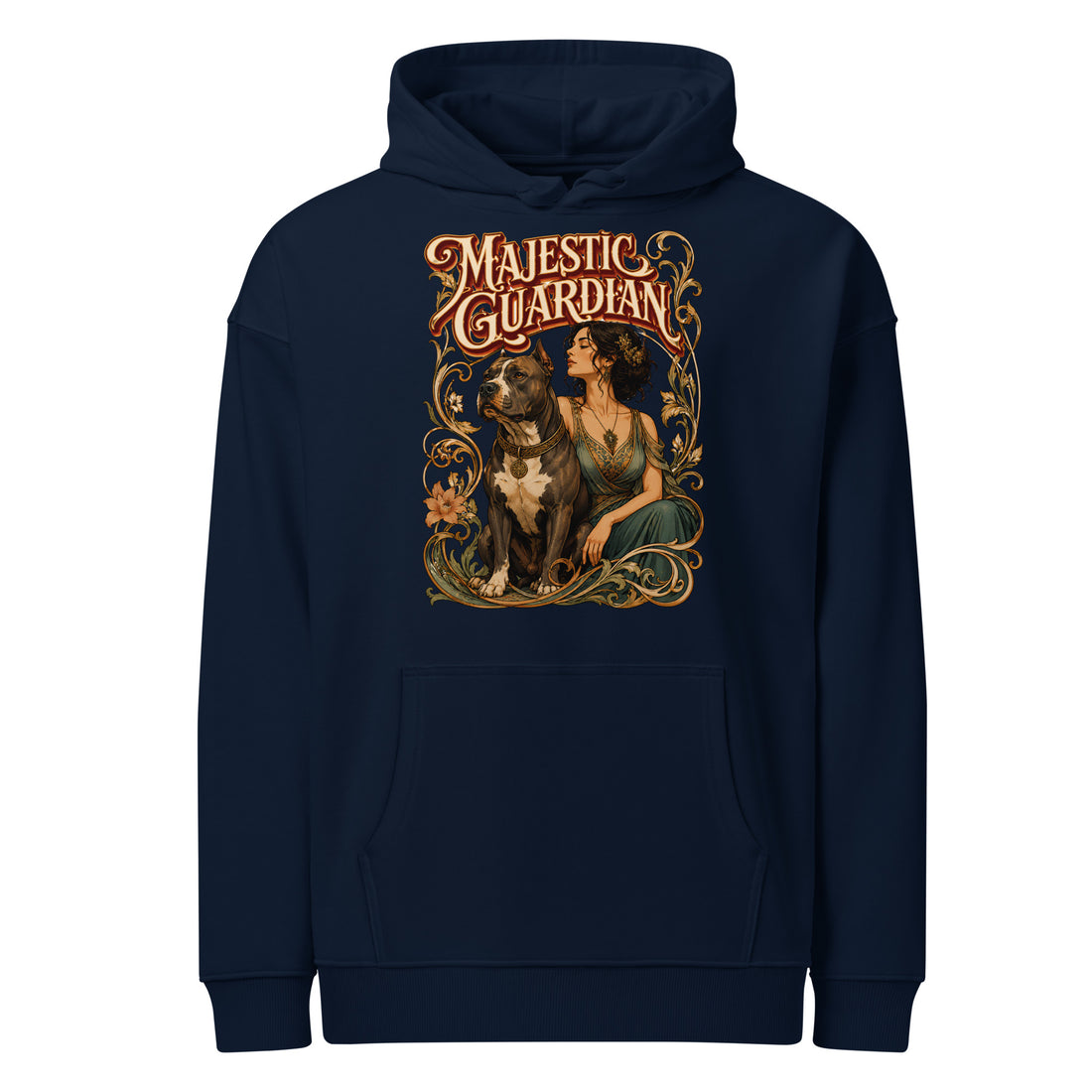 Majestic Guardian Hoodie - Art Nouveau Pitbull Lovers Organic Relaxed Pullover H-23 by printfluence.net