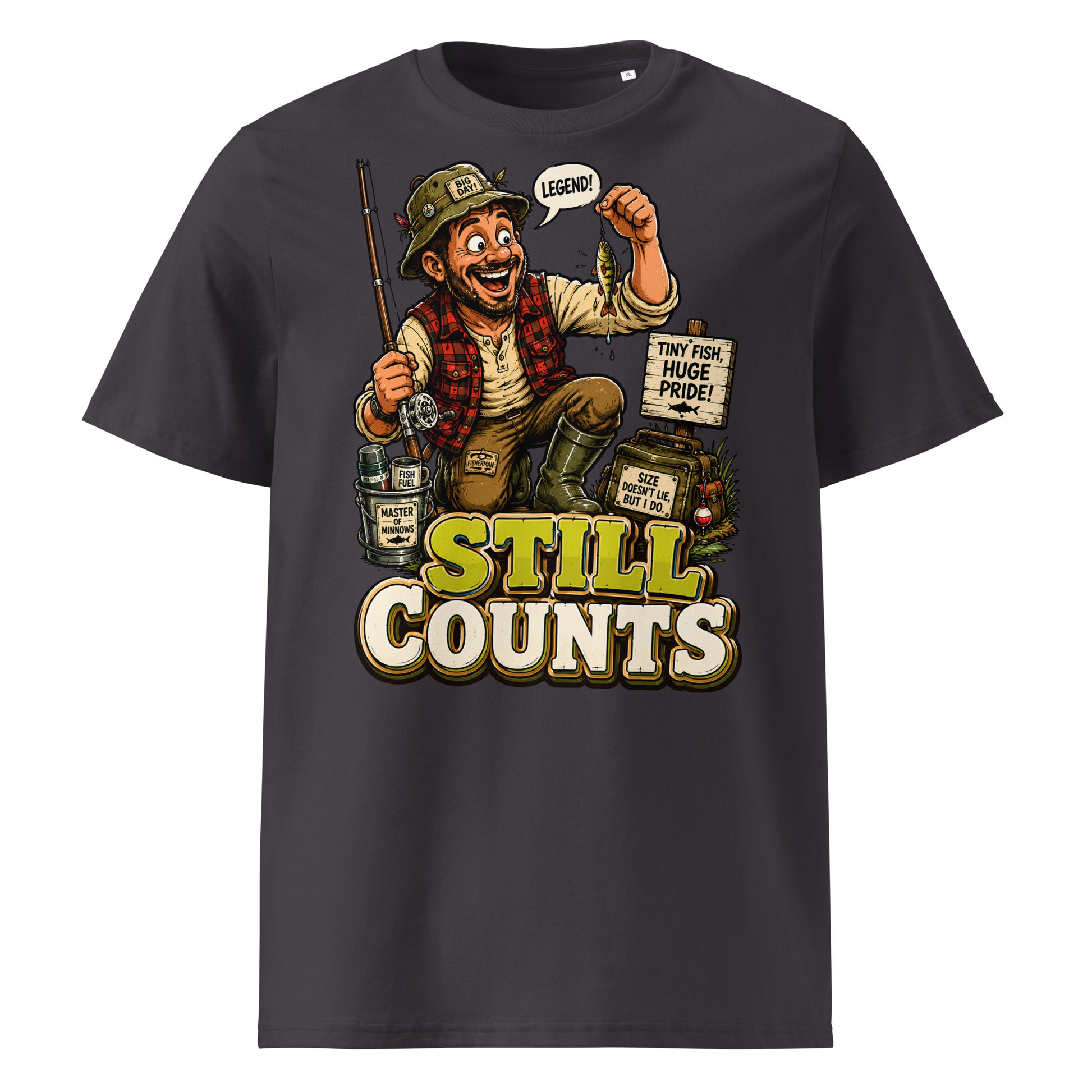 Still Counts Fishing T-Shirt - Funny Tiny Fish Pride Fishing Lovers Organic Tee by printfluence.net