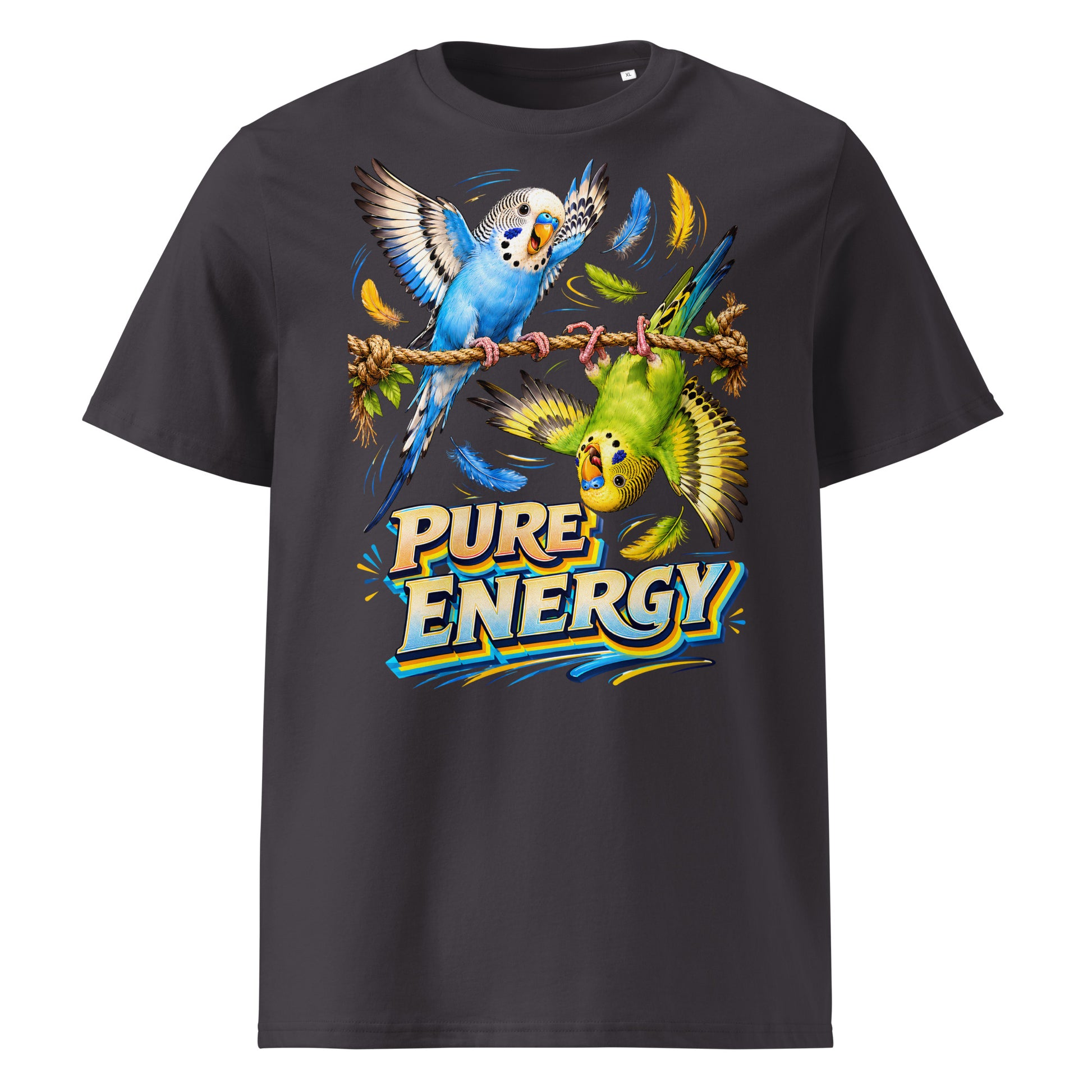 Budgie Lovers Pure Energy Organic Cotton Ribbed Neck Tee Unisex by printfluence.net