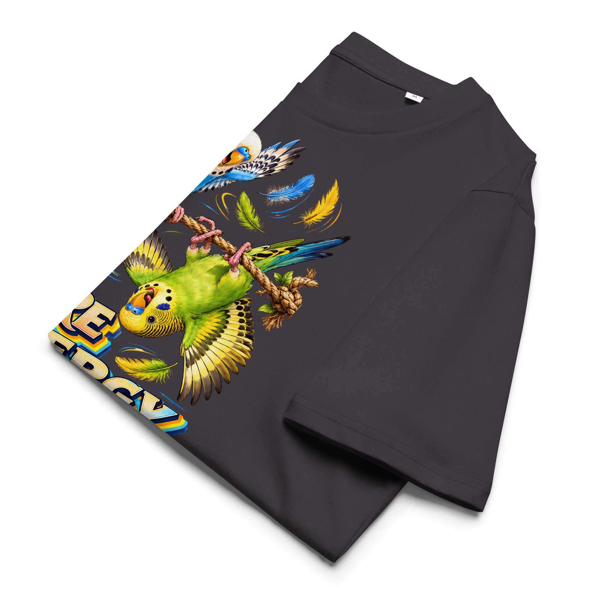 Budgie Lovers Pure Energy Organic Cotton Ribbed Neck Tee Unisex by printfluence.net