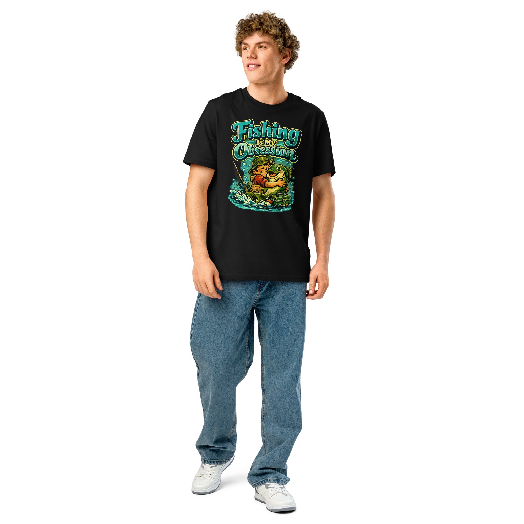 Fishing Is My Obsession T-Shirt - Cute Cartoon Bass Fishing Lovers Organic Tee by printfluence.net