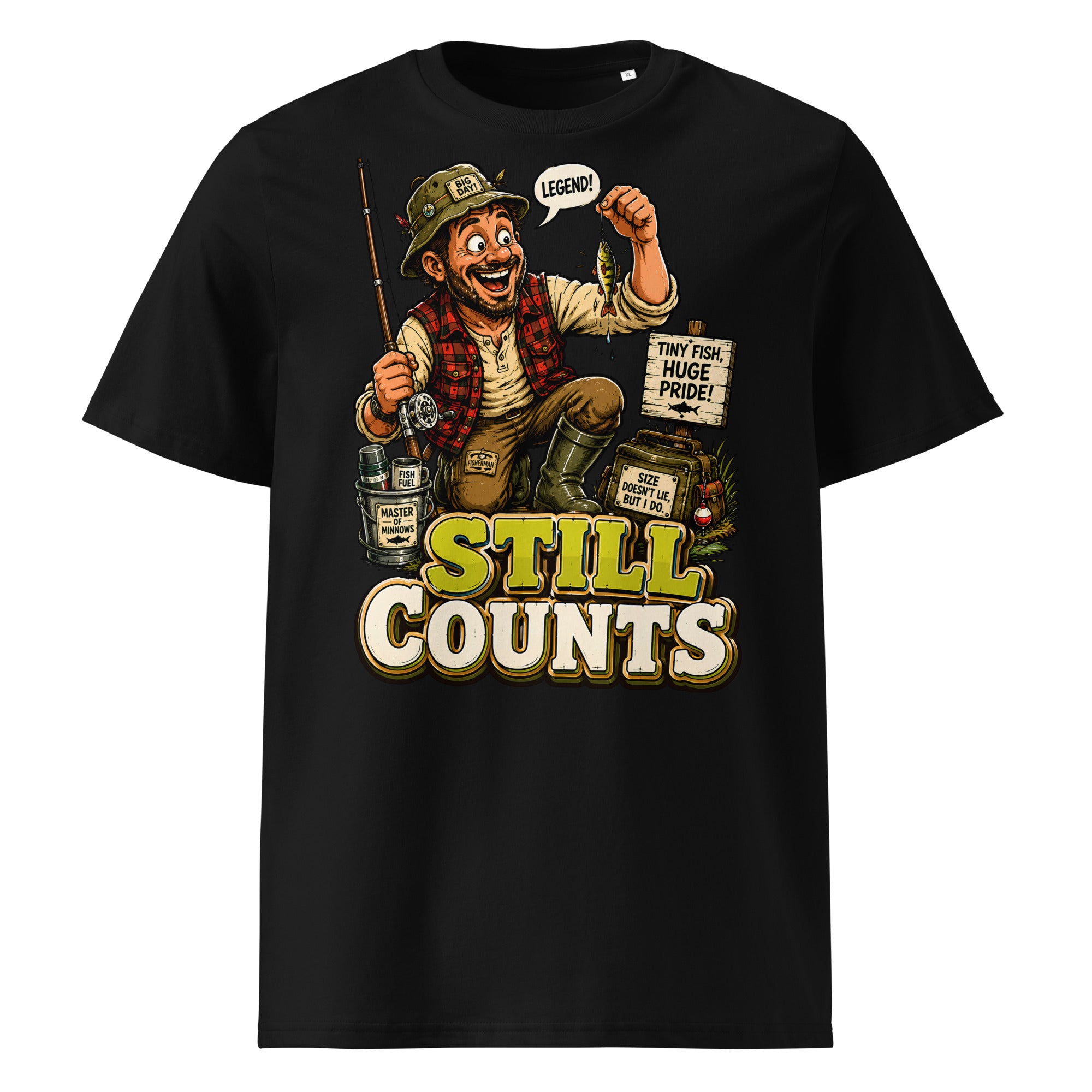 Still Counts Fishing T-Shirt - Funny Tiny Fish Pride Fishing Lovers Organic Tee by printfluence.net