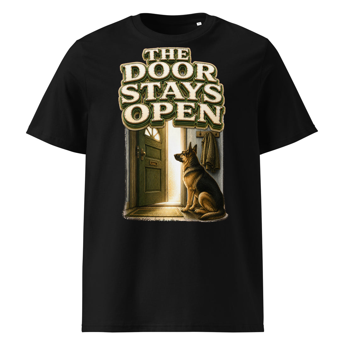German Shepherd Open Door Organic T-Shirt by printfluence.net