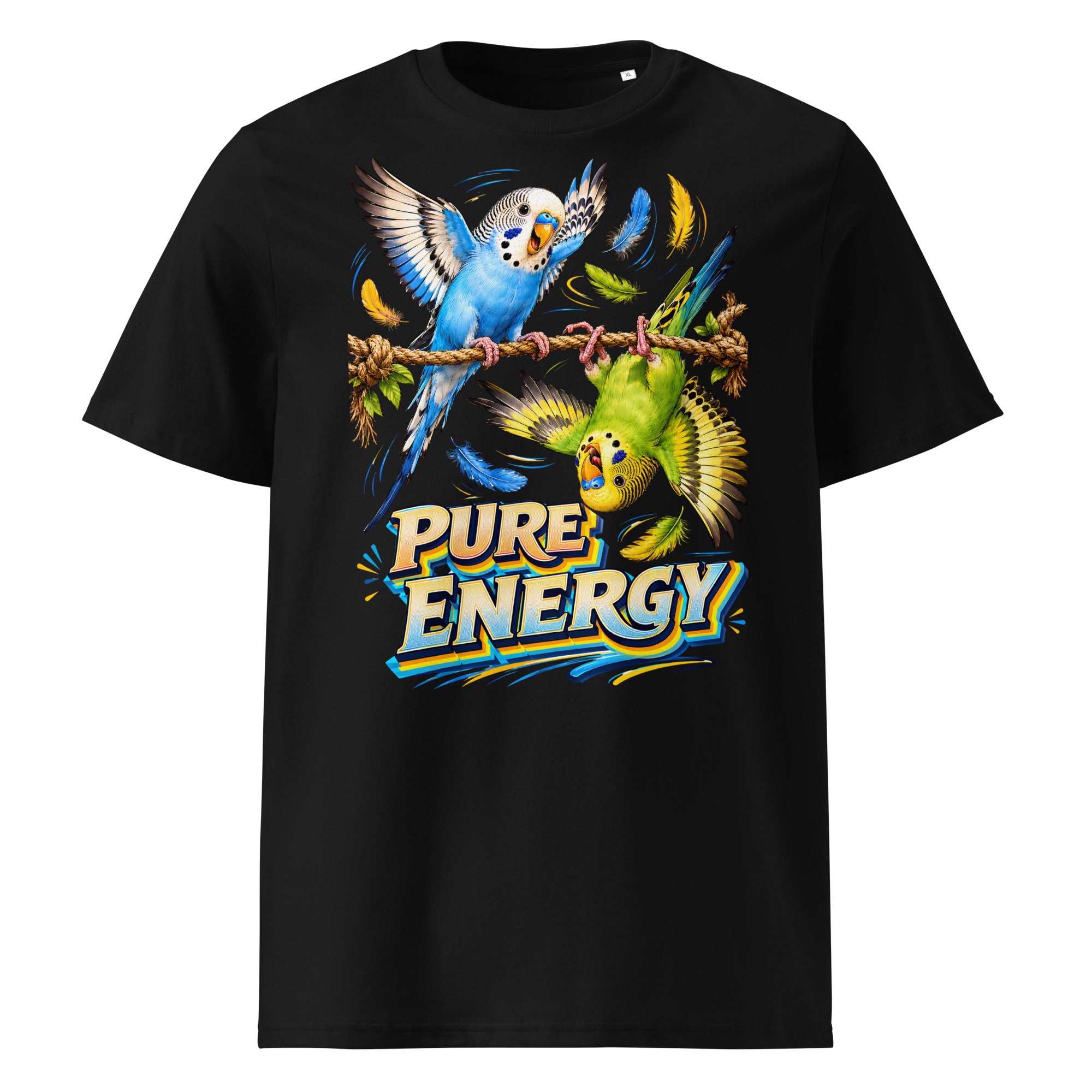 Budgie Lovers Pure Energy Organic Cotton Ribbed Neck Tee Unisex by printfluence.net