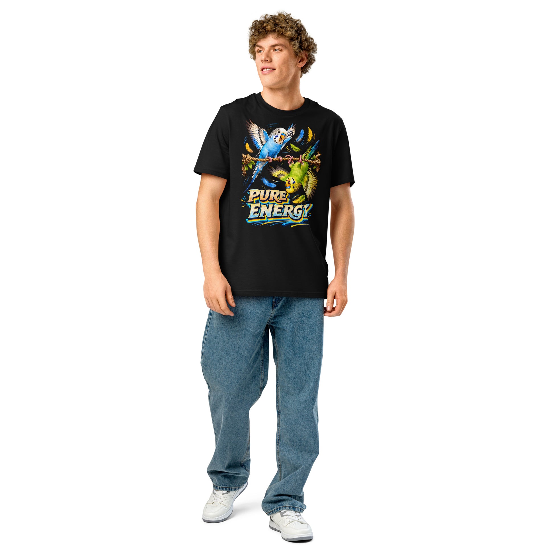 Budgie Lovers Pure Energy Organic Cotton Ribbed Neck Tee Unisex by printfluence.net