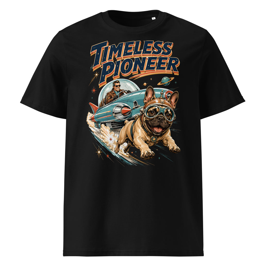 Frenchie Space Pioneer Tee - Organic Ribbed Neck French Bulldog Lovers T-Shirt T-24 by printfluence.net