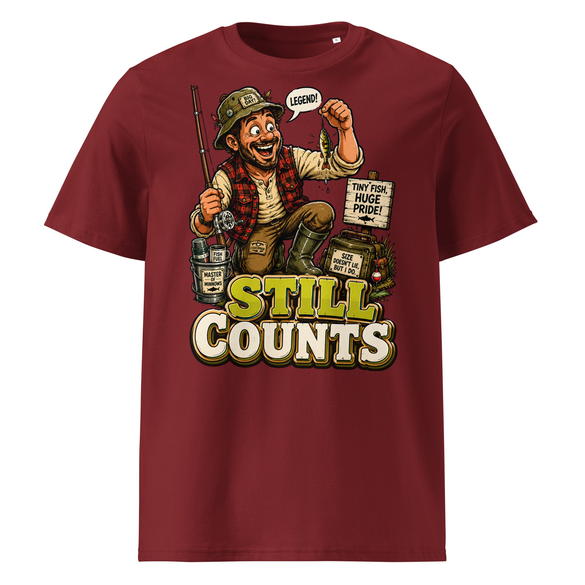 Still Counts Fishing T-Shirt - Funny Tiny Fish Pride Fishing Lovers Organic Tee by printfluence.net