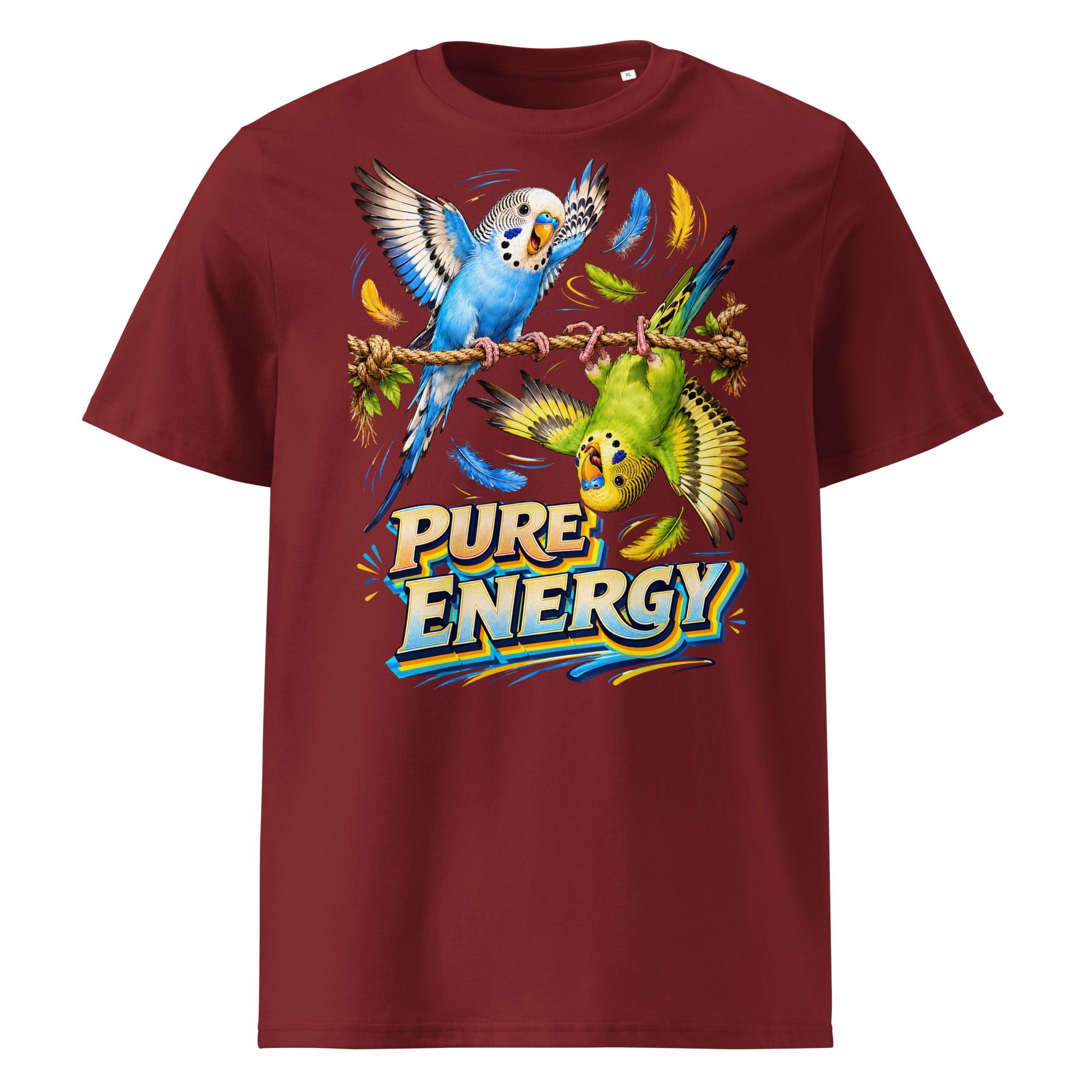 Budgie Lovers Pure Energy Organic Cotton Ribbed Neck Tee Unisex by printfluence.net