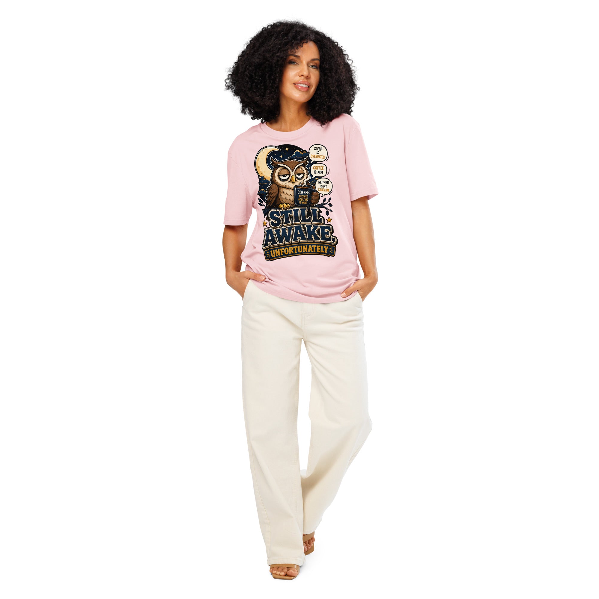 Coffee Lovers Organic Ribbed Neck Tee - Still Awake, Unfortunately! by printfluence.net