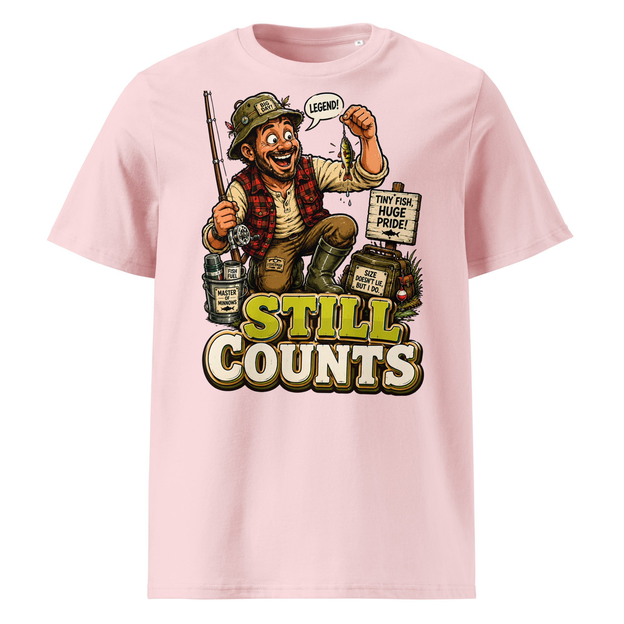 Still Counts Fishing T-Shirt - Funny Tiny Fish Pride Fishing Lovers Organic Tee by printfluence.net
