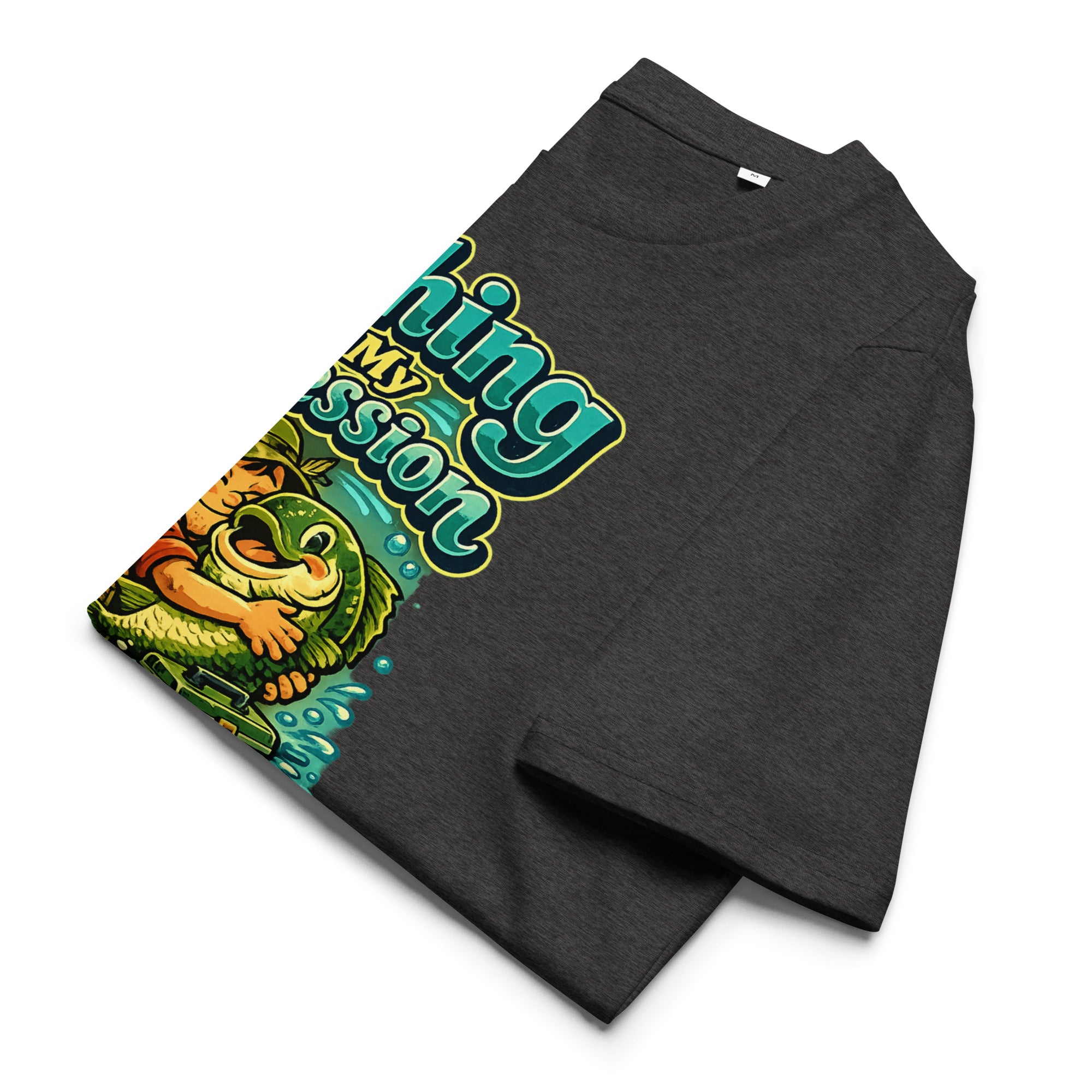 Fishing Is My Obsession T-Shirt - Cute Cartoon Bass Fishing Lovers Organic Tee by printfluence.net