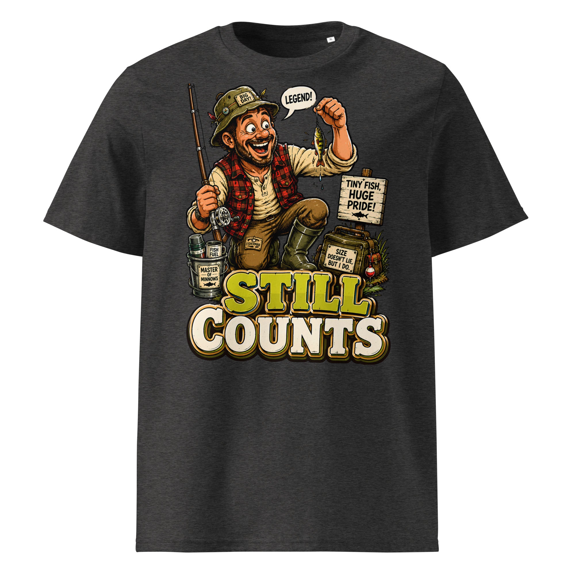 Still Counts Fishing T-Shirt - Funny Tiny Fish Pride Fishing Lovers Organic Tee by printfluence.net