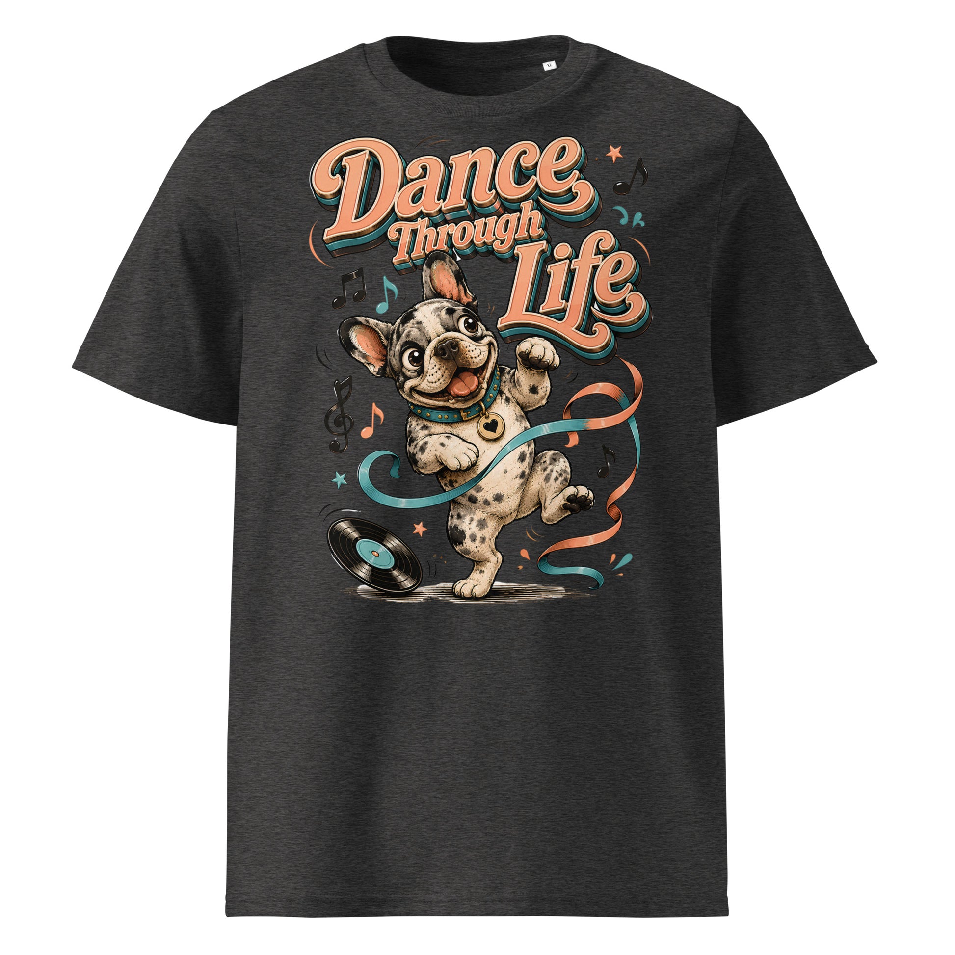 French Bulldog "Dance Through Life" Organic Ribbed Neck T-Shirt by printfluence.net
