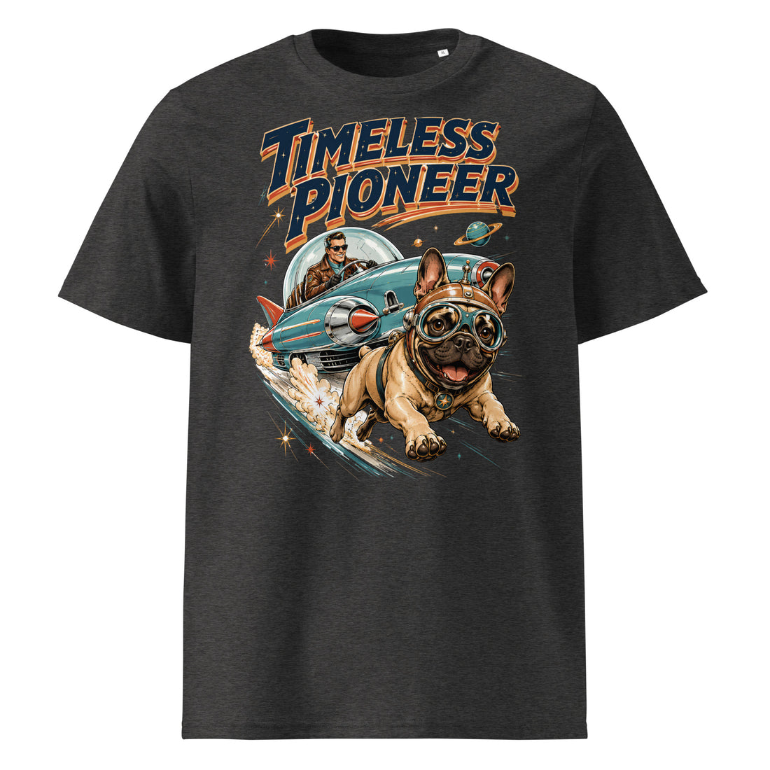 Frenchie Space Pioneer Tee - Organic Ribbed Neck French Bulldog Lovers T-Shirt T-24 by printfluence.net
