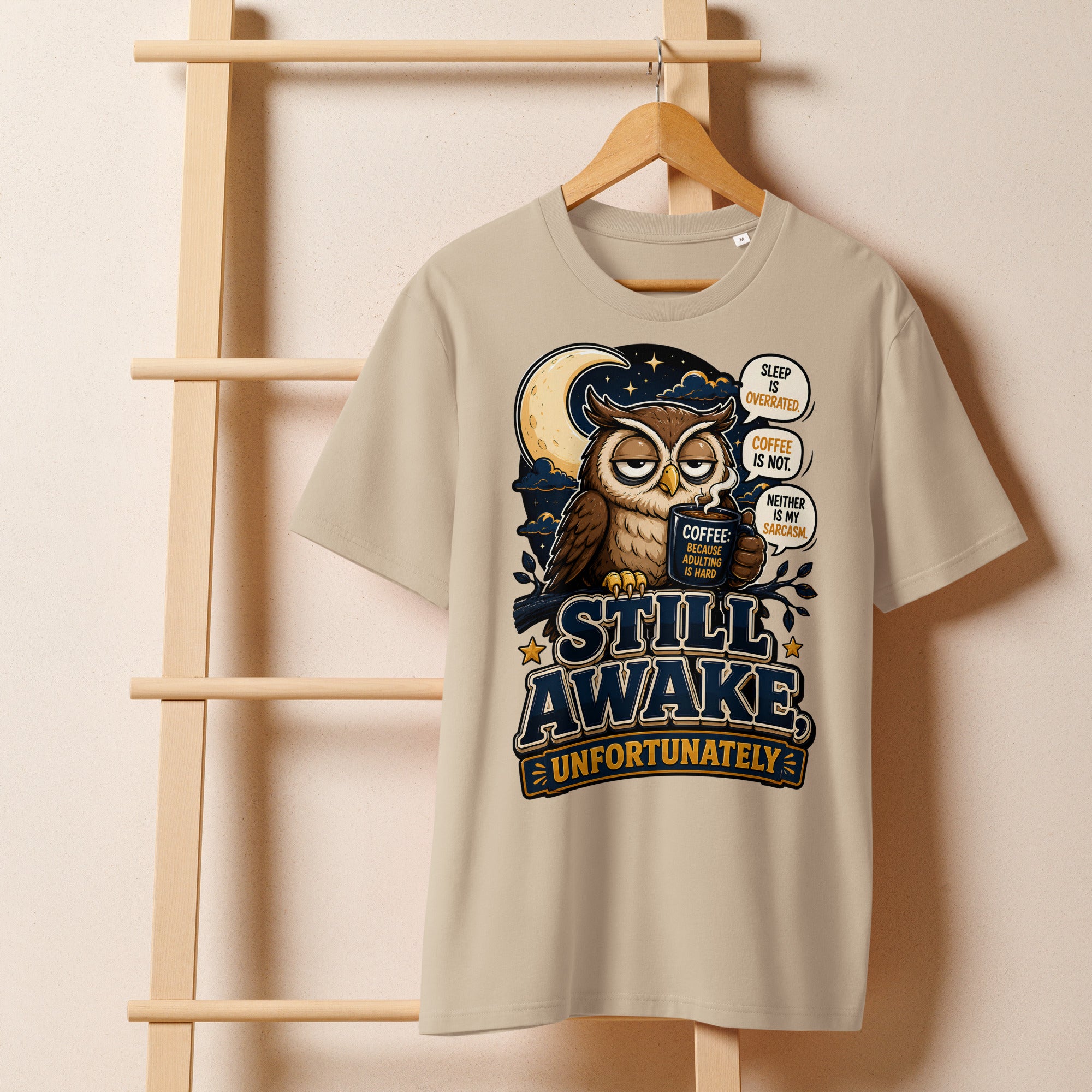Coffee Lovers Organic Ribbed Neck Tee - Still Awake, Unfortunately! by printfluence.net