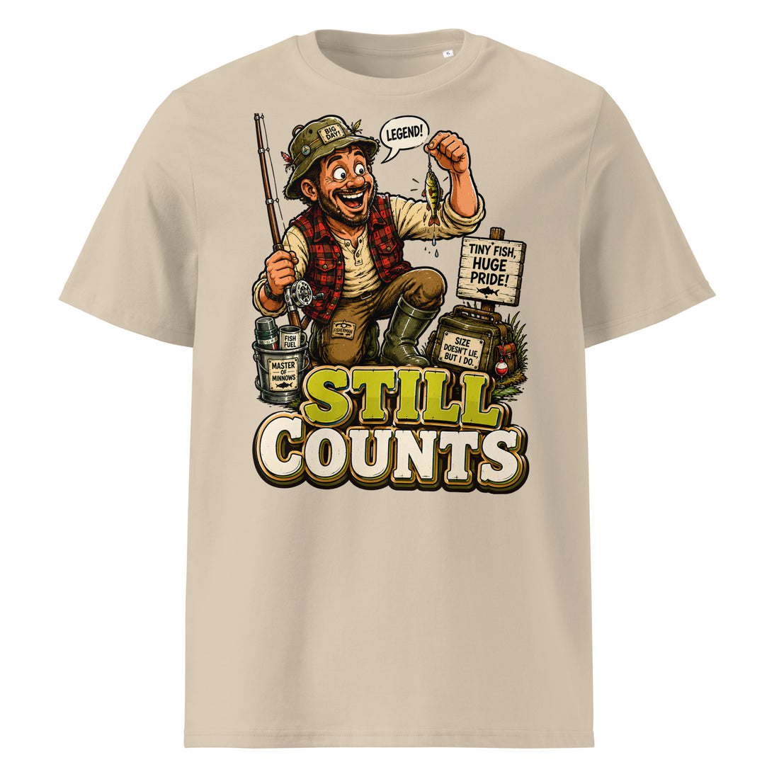 Still Counts Fishing T-Shirt - Funny Tiny Fish Pride Fishing Lovers Organic Tee by printfluence.net