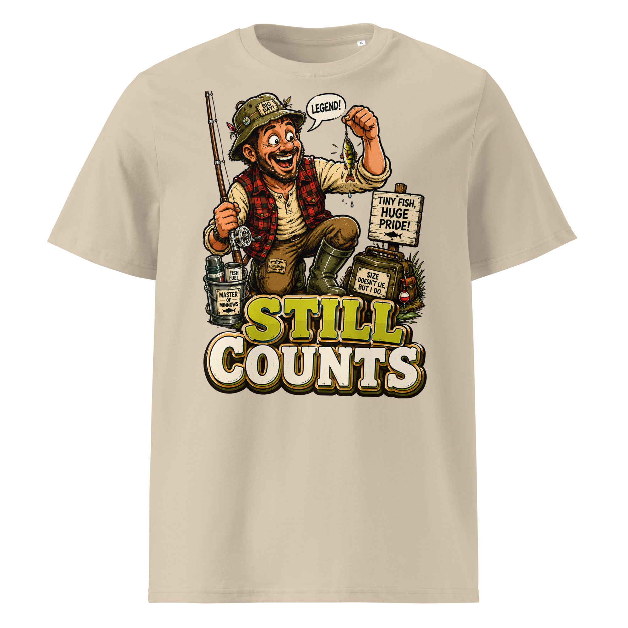 Still Counts Fishing T-Shirt - Funny Tiny Fish Pride Fishing Lovers Organic Tee by printfluence.net