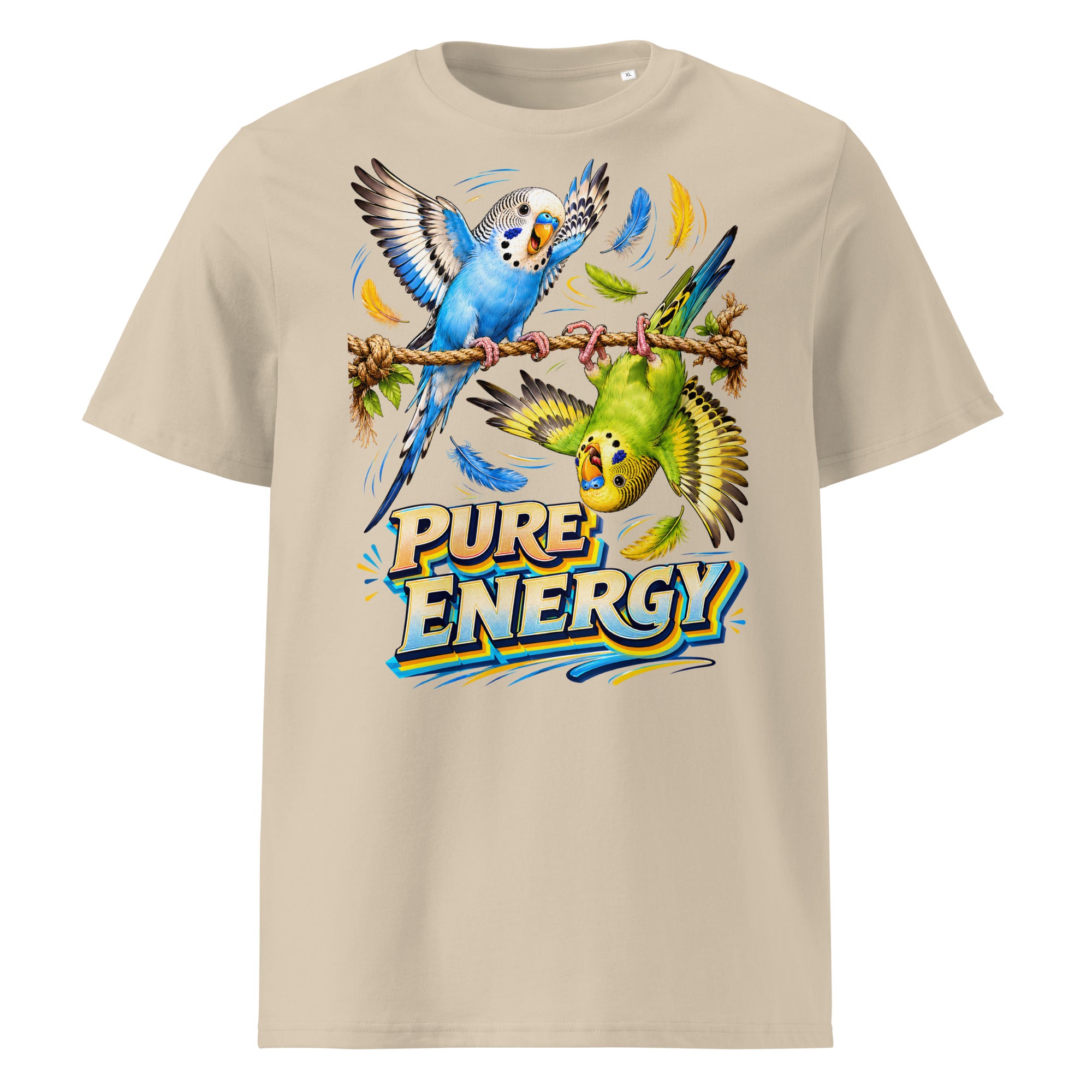 Budgie Lovers Pure Energy Organic Cotton Ribbed Neck Tee Unisex by printfluence.net