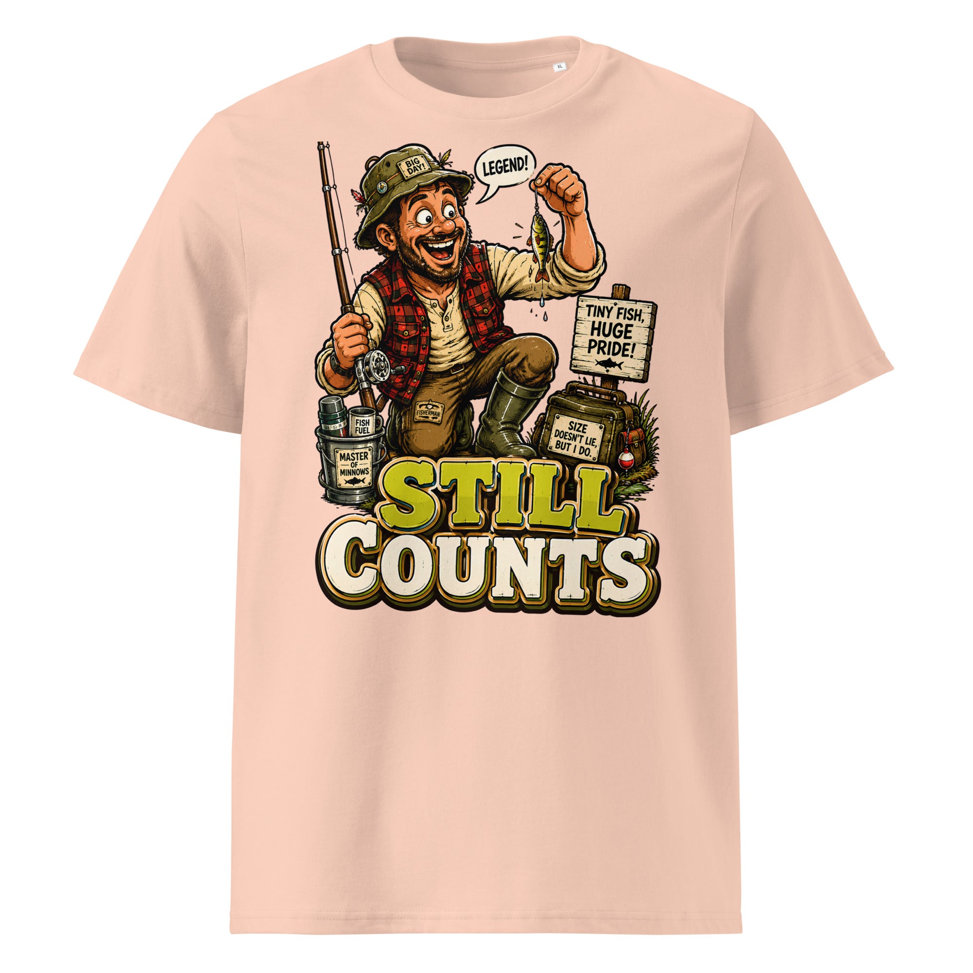 Still Counts Fishing T-Shirt - Funny Tiny Fish Pride Fishing Lovers Organic Tee by printfluence.net