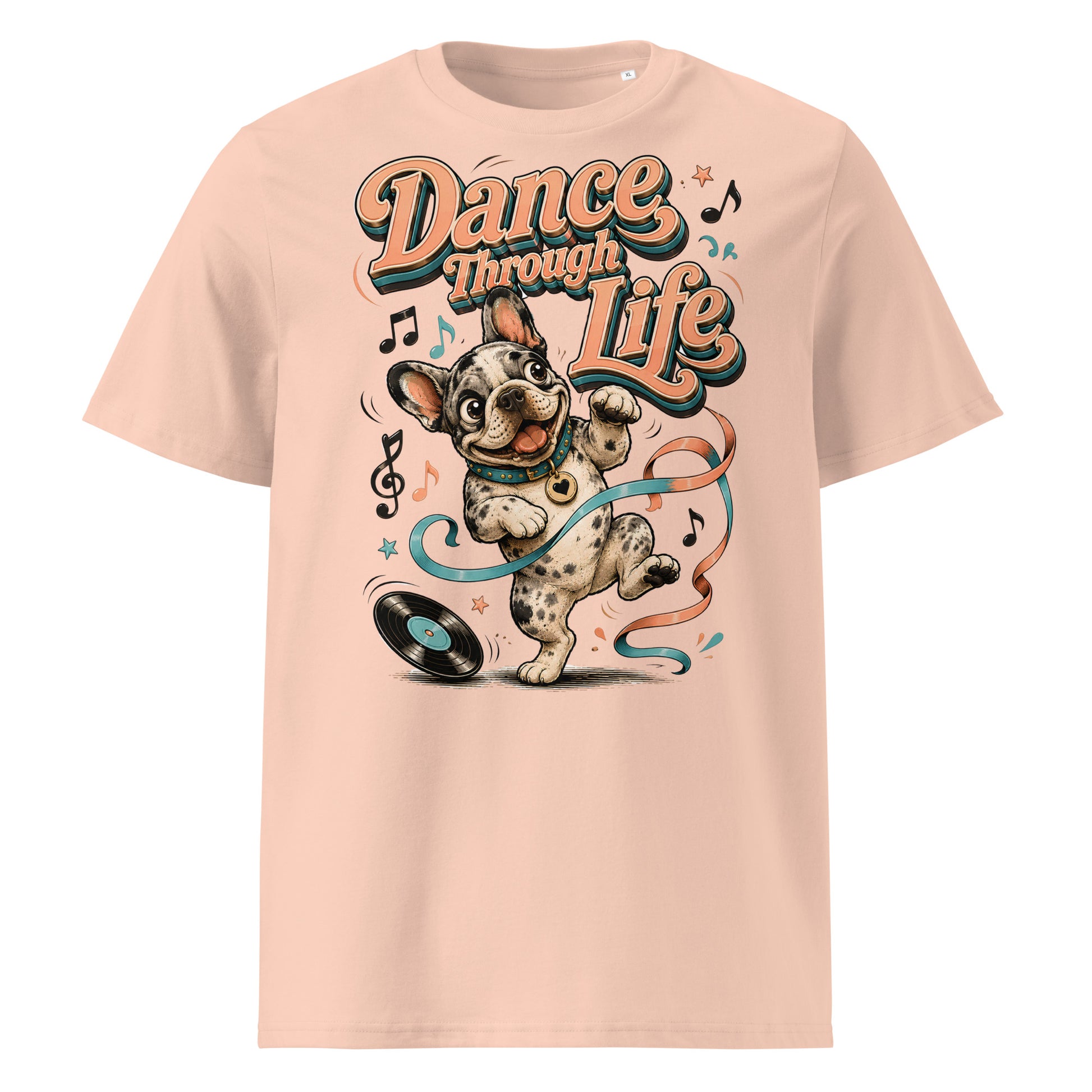 French Bulldog "Dance Through Life" Organic Ribbed Neck T-Shirt by printfluence.net