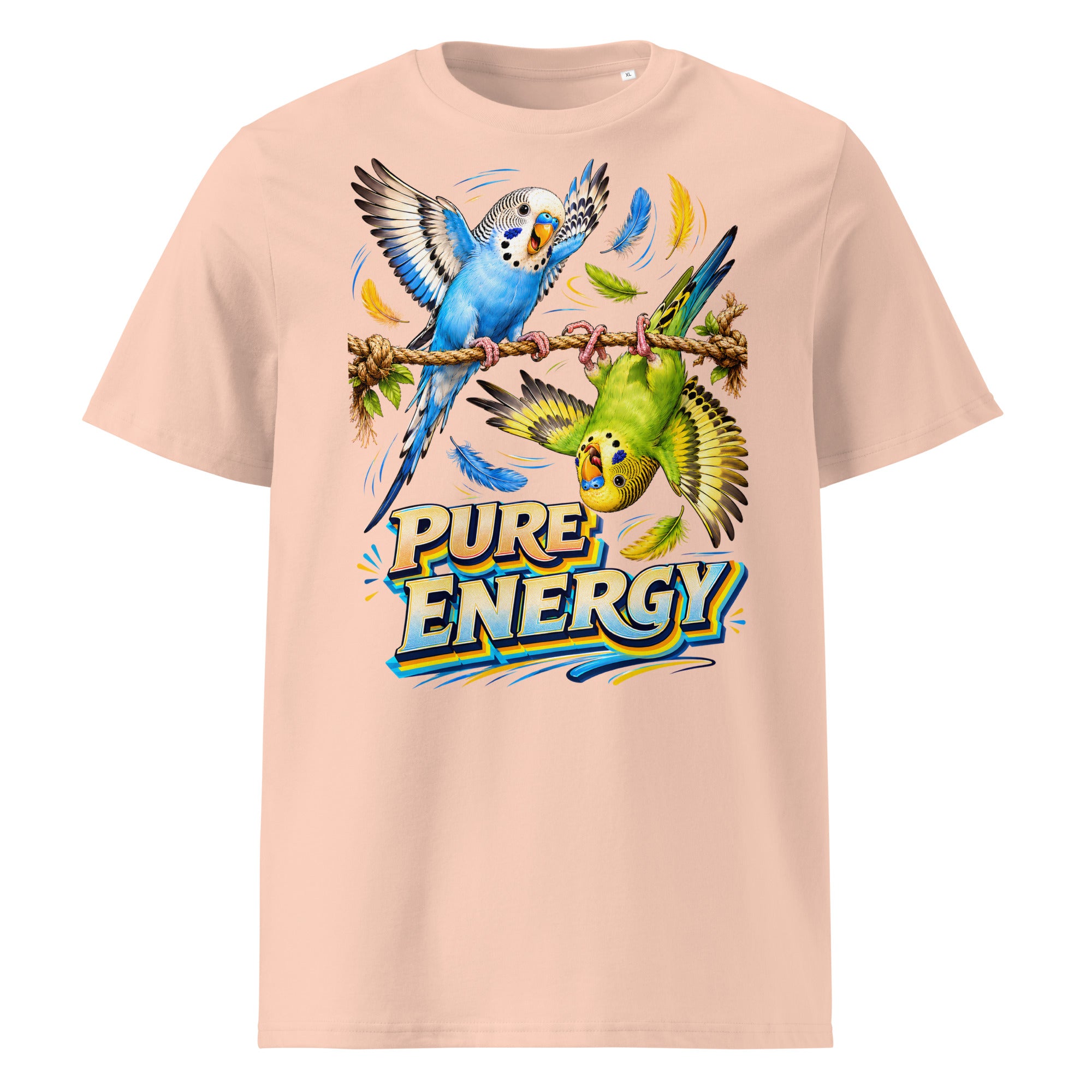 Budgie Lovers Pure Energy Organic Cotton Ribbed Neck Tee Unisex by printfluence.net