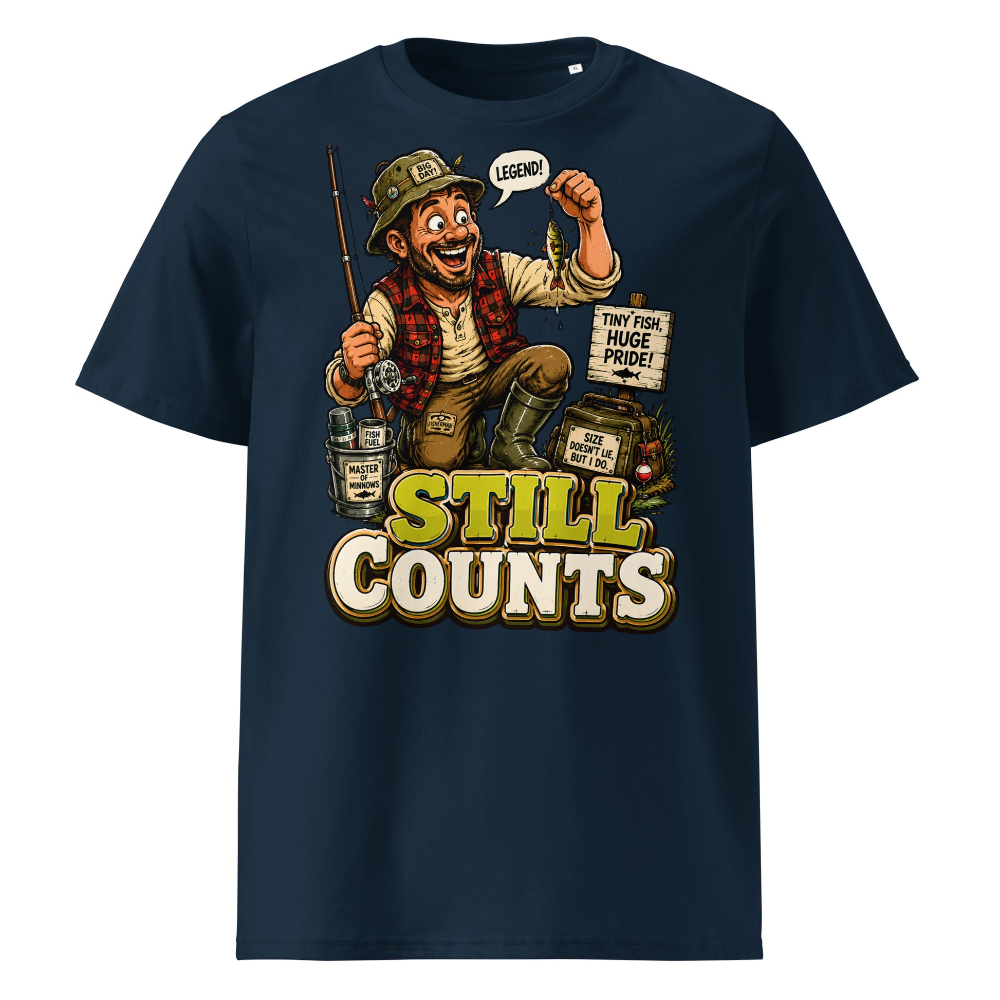 Still Counts Fishing T-Shirt - Funny Tiny Fish Pride Fishing Lovers Organic Tee by printfluence.net
