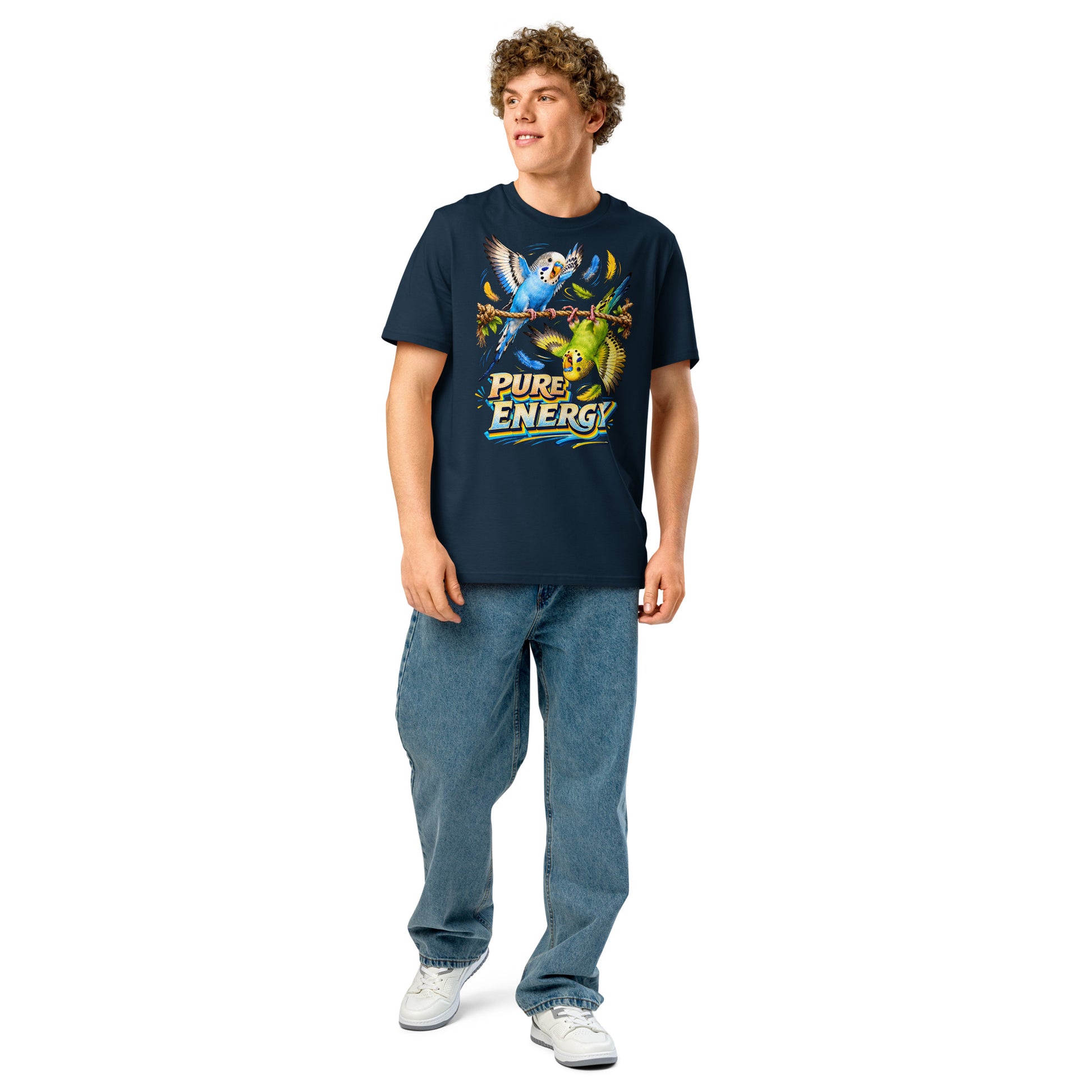Budgie Lovers Pure Energy Organic Cotton Ribbed Neck Tee Unisex by printfluence.net
