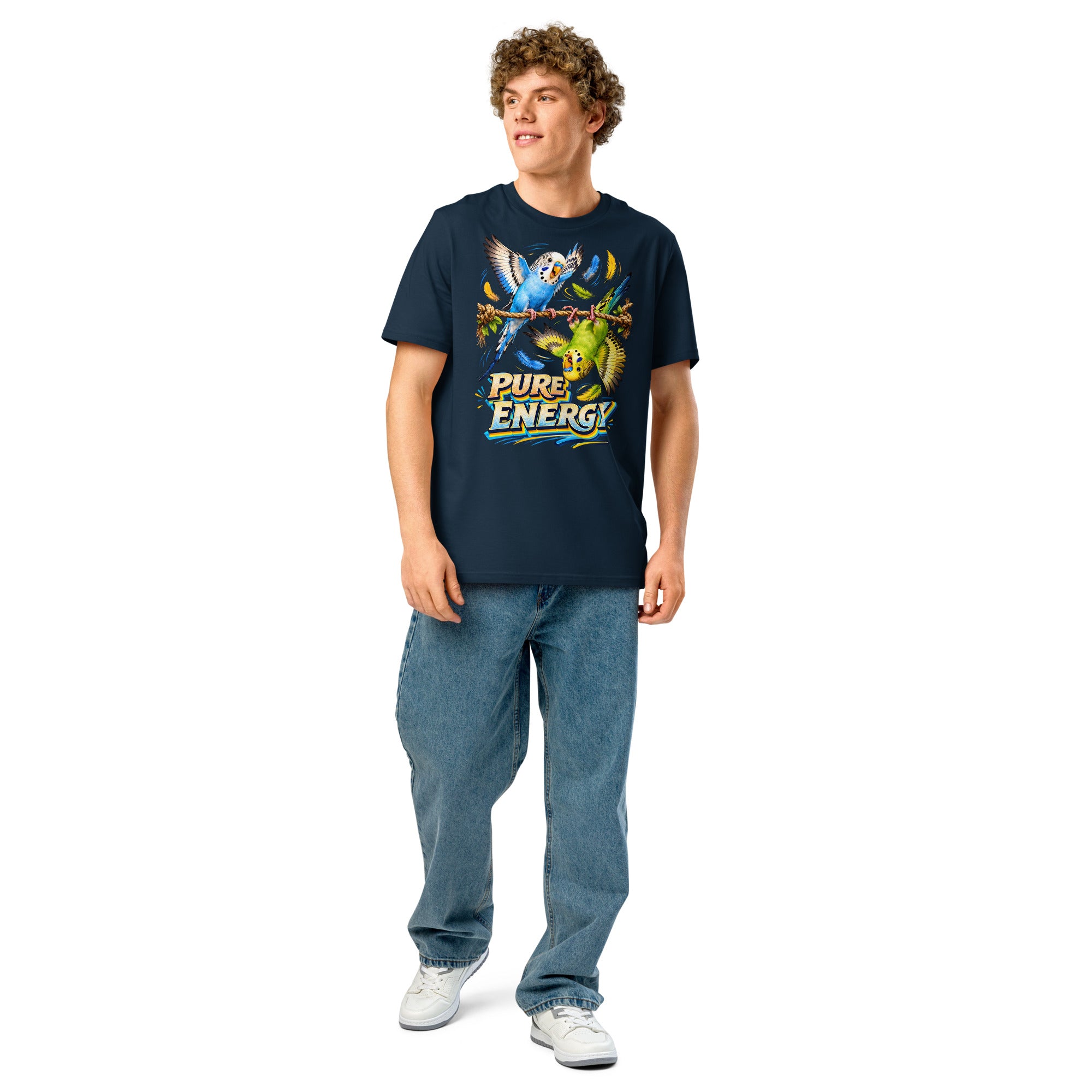 Budgie Lovers Pure Energy Organic Cotton Ribbed Neck Tee Unisex by printfluence.net