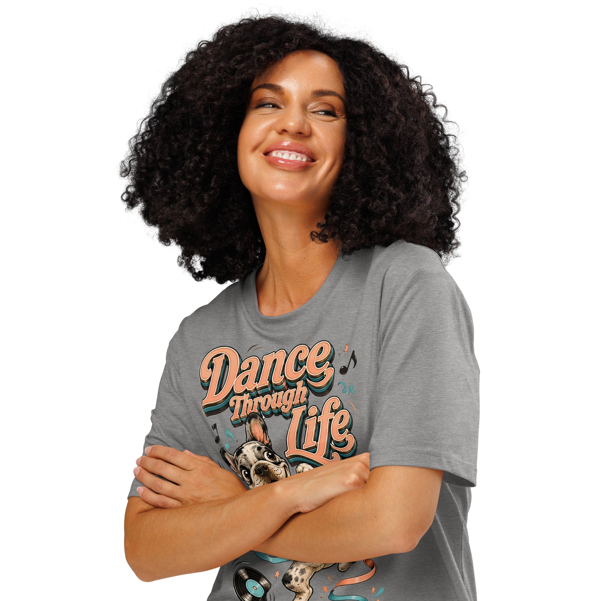 French Bulldog "Dance Through Life" Organic Ribbed Neck T-Shirt by printfluence.net