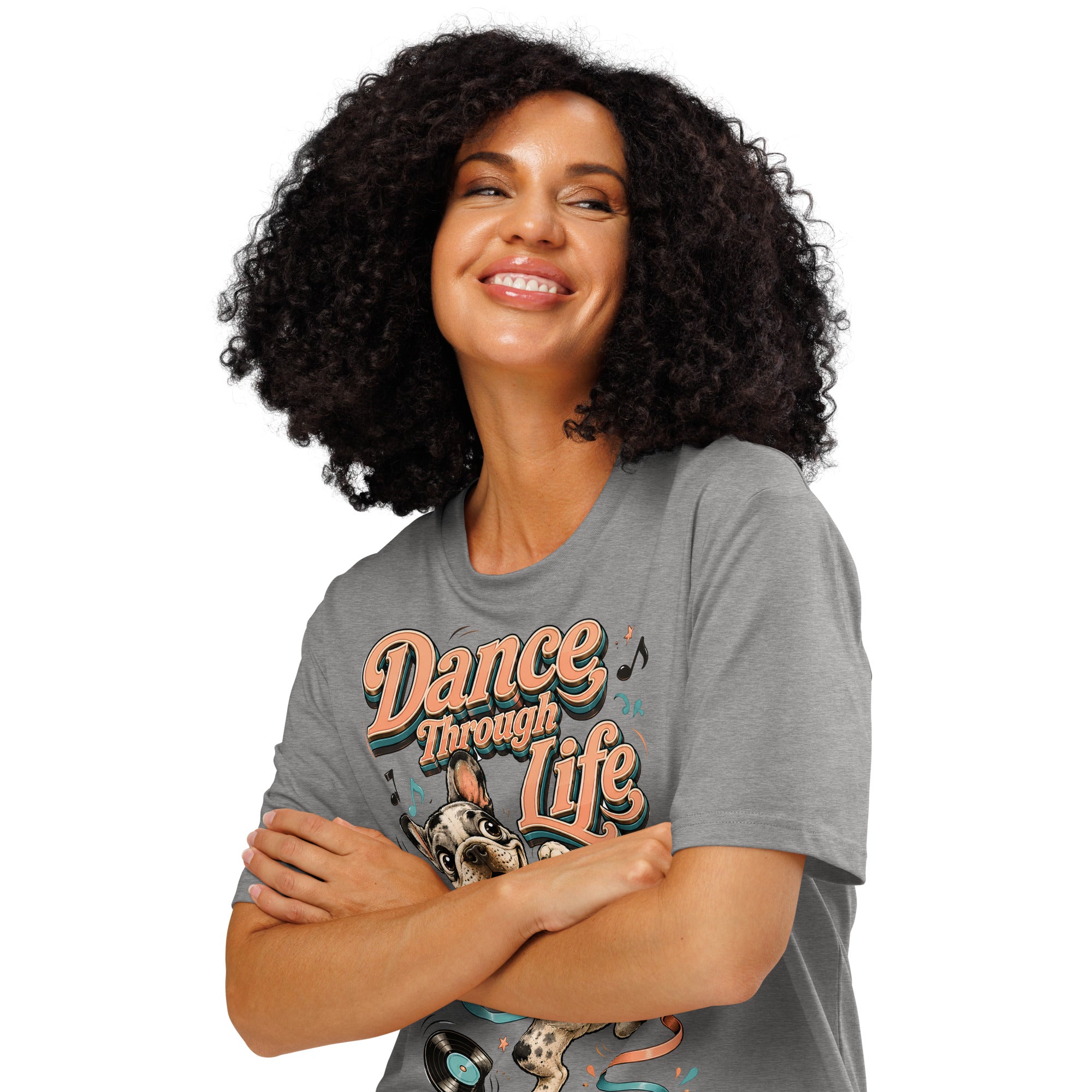 French Bulldog "Dance Through Life" Organic Ribbed Neck T-Shirt by printfluence.net