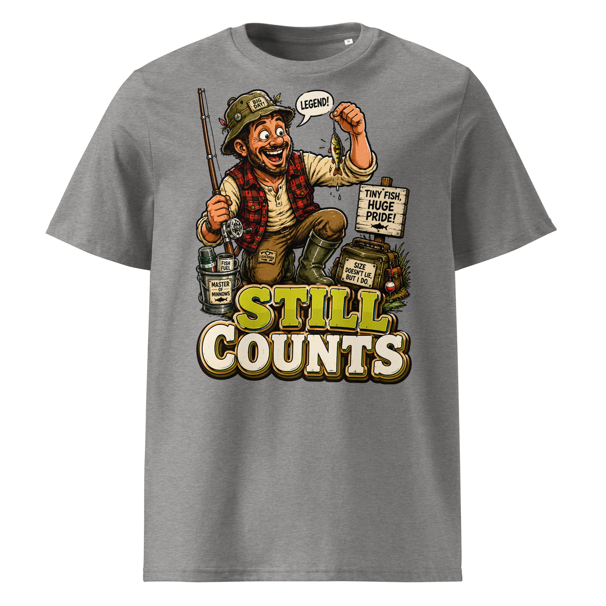 Still Counts Fishing T-Shirt - Funny Tiny Fish Pride Fishing Lovers Organic Tee by printfluence.net