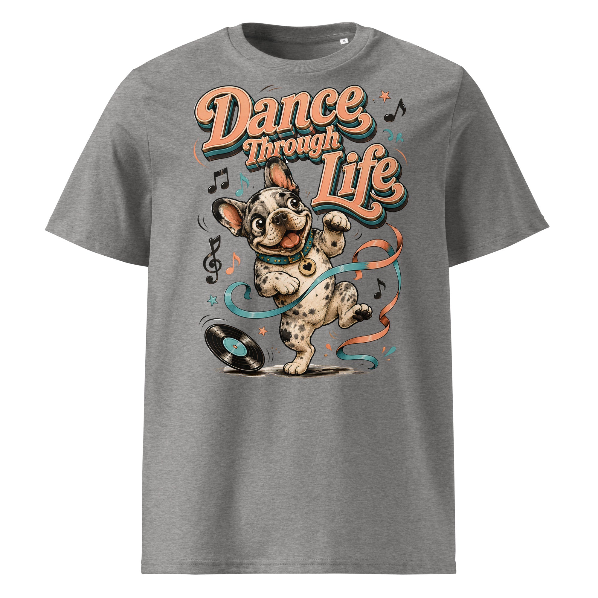 French Bulldog "Dance Through Life" Organic Ribbed Neck T-Shirt by printfluence.net