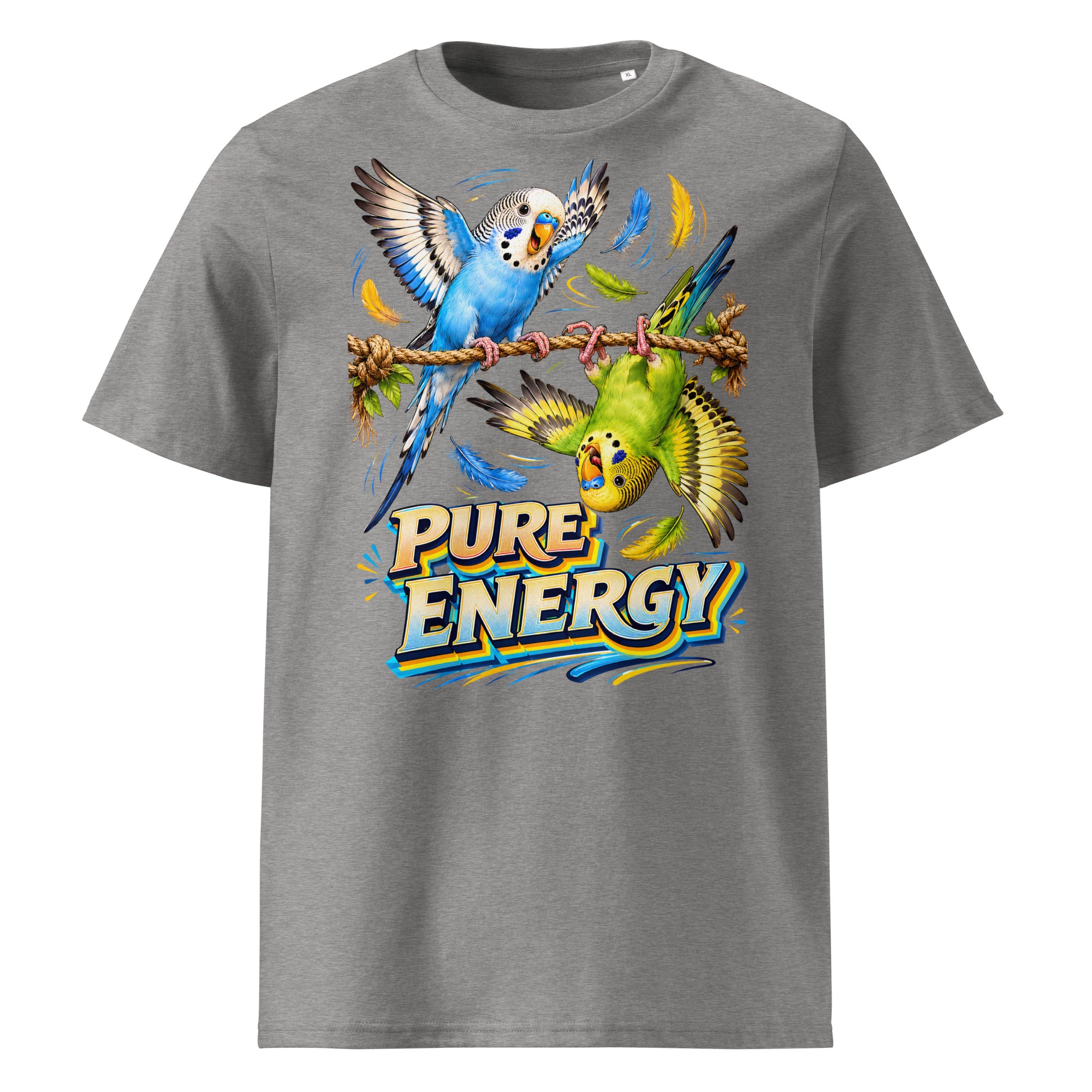 Budgie Lovers Pure Energy Organic Cotton Ribbed Neck Tee Unisex by printfluence.net