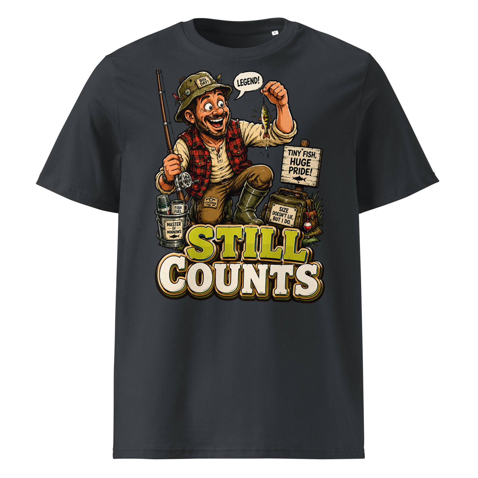 Still Counts Fishing T-Shirt - Funny Tiny Fish Pride Fishing Lovers Organic Tee by printfluence.net