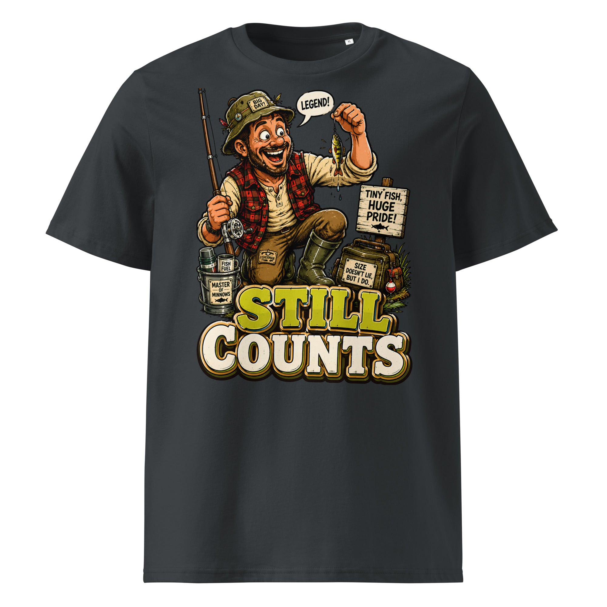 Still Counts Fishing T-Shirt - Funny Tiny Fish Pride Fishing Lovers Organic Tee by printfluence.net