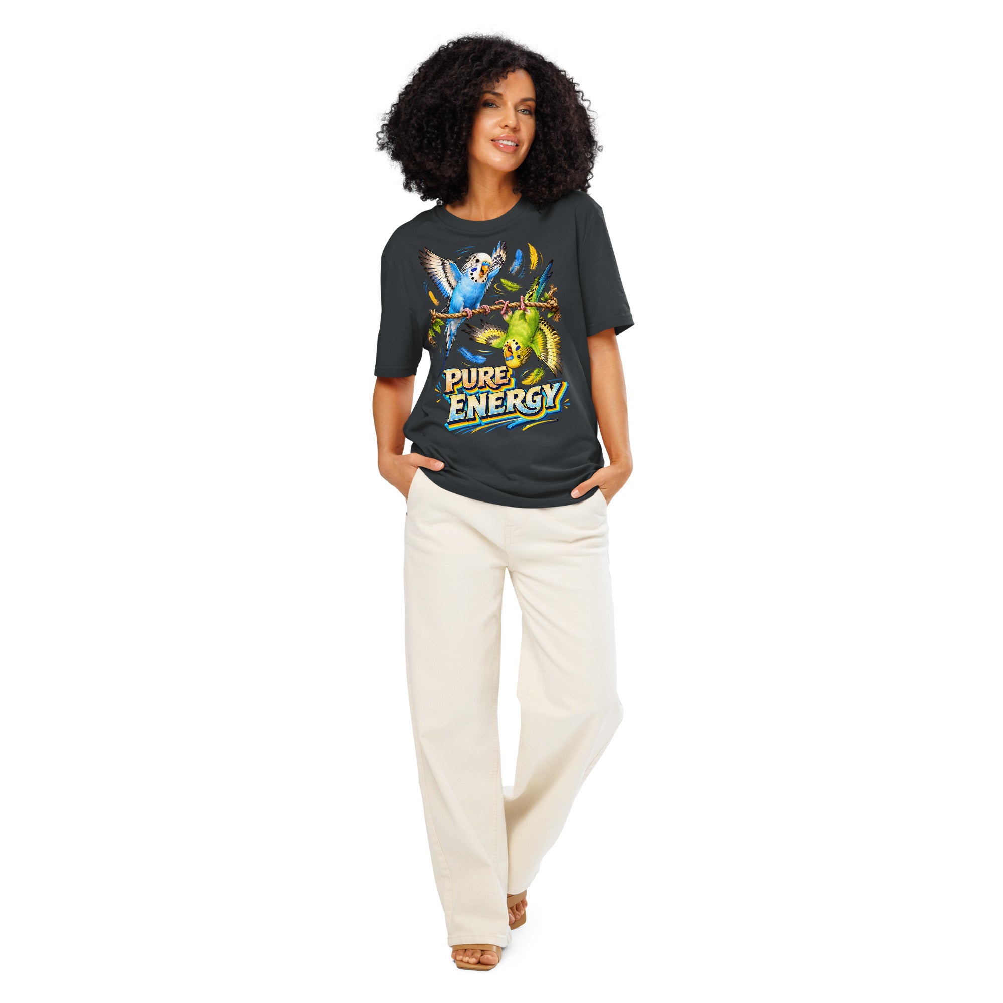 Budgie Lovers Pure Energy Organic Cotton Ribbed Neck Tee Unisex by printfluence.net