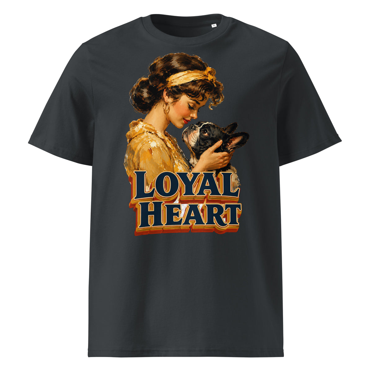 Loyal Heart Frenchie Tee - Organic Ribbed Neck French Bulldog Lovers T-Shirt T-24 by printfluence.net