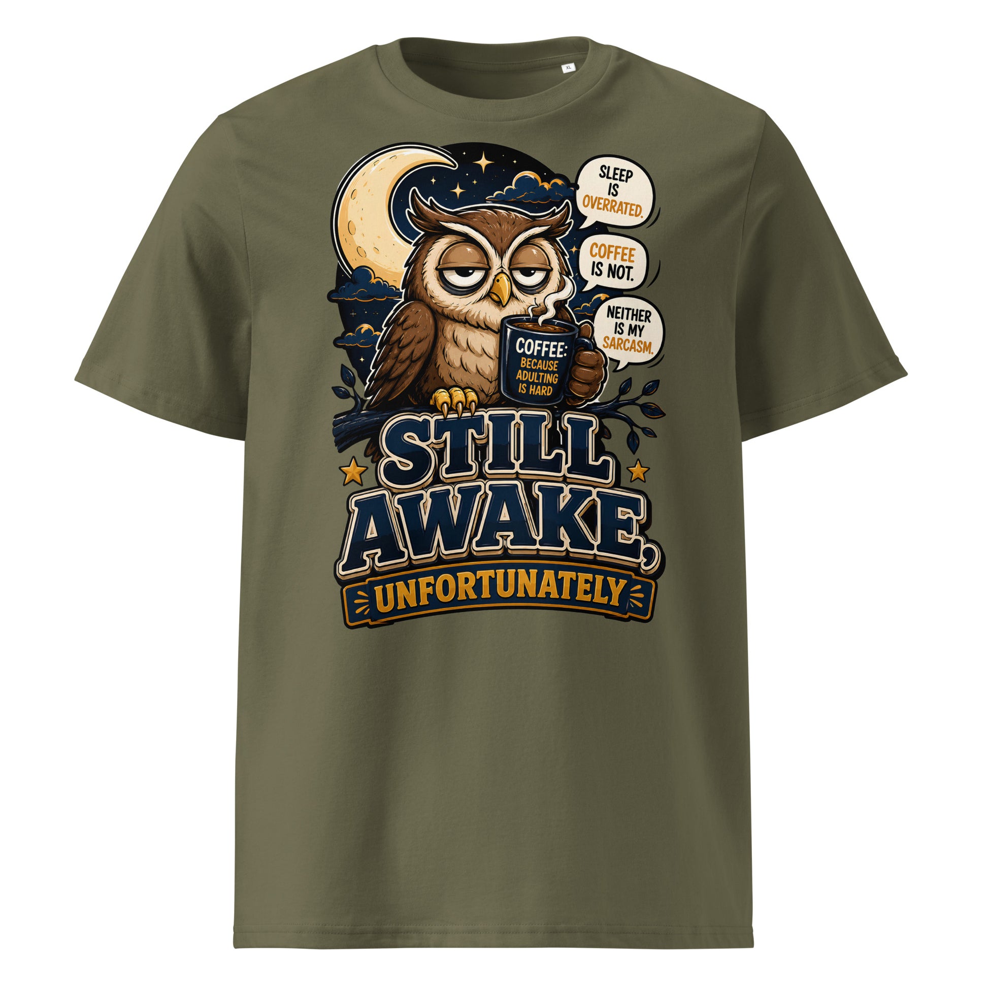 Coffee Lovers Organic Ribbed Neck Tee - Still Awake, Unfortunately! by printfluence.net