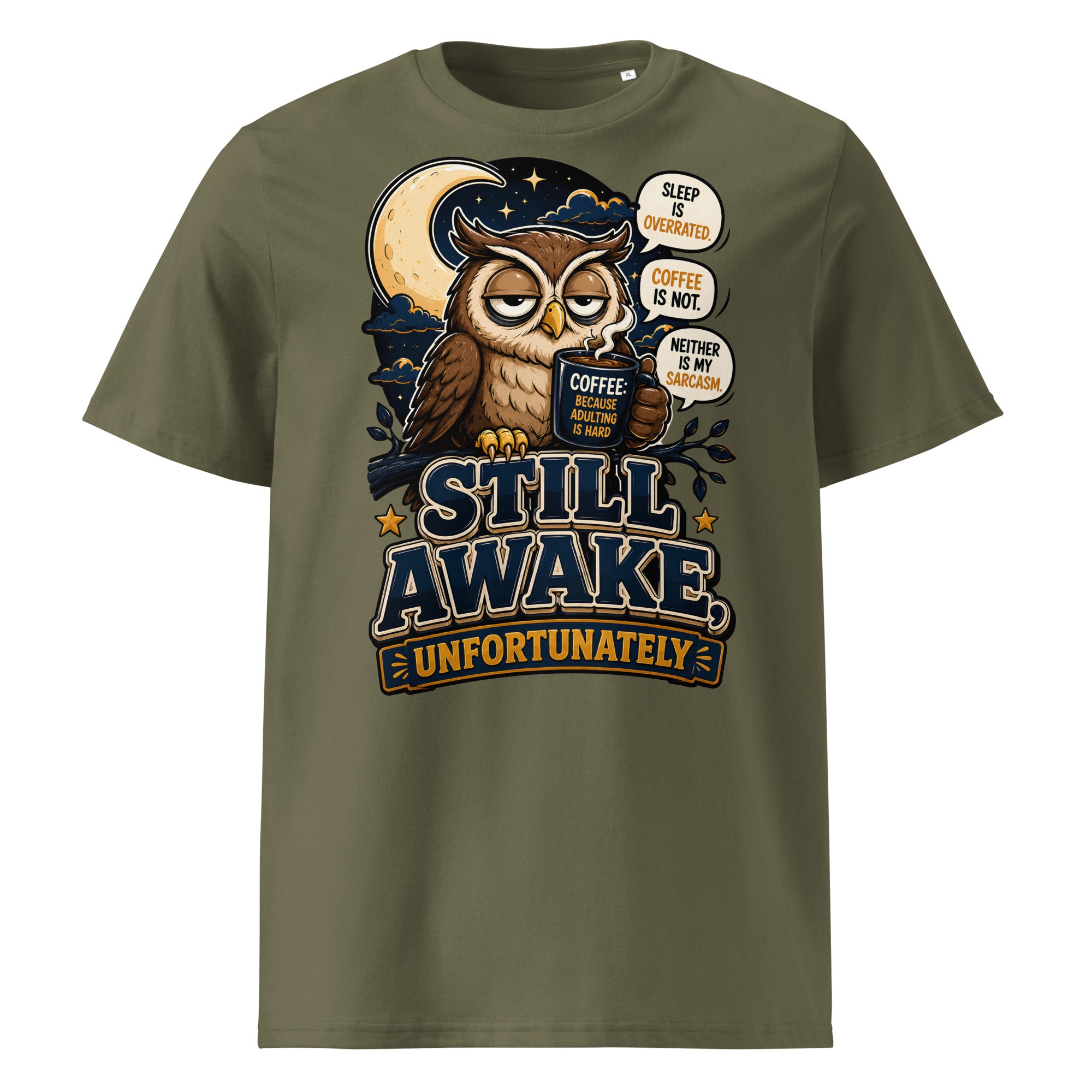 Coffee Lovers Organic Ribbed Neck Tee - Still Awake, Unfortunately! by printfluence.net