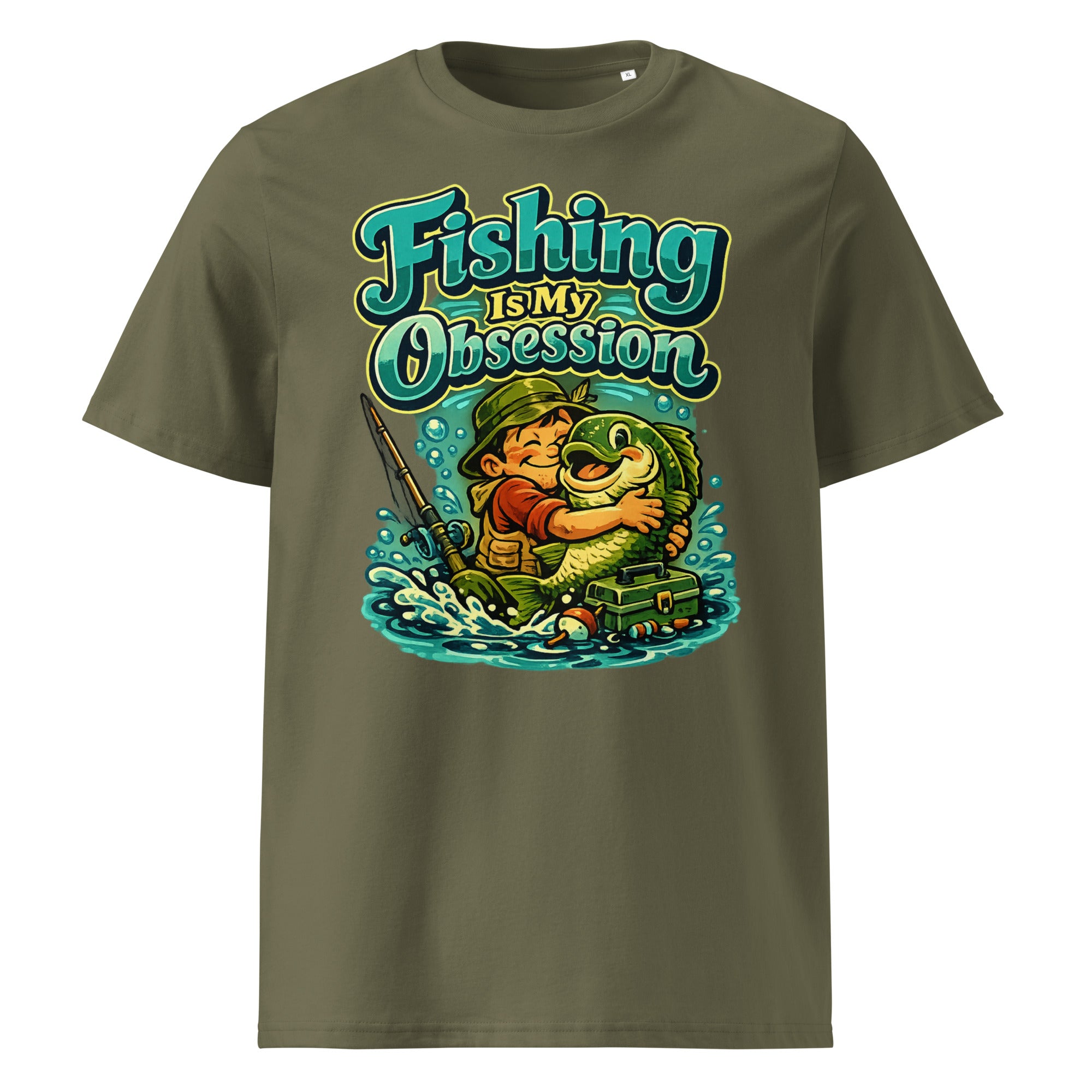 Fishing Is My Obsession T-Shirt - Cute Cartoon Bass Fishing Lovers Organic Tee by printfluence.net