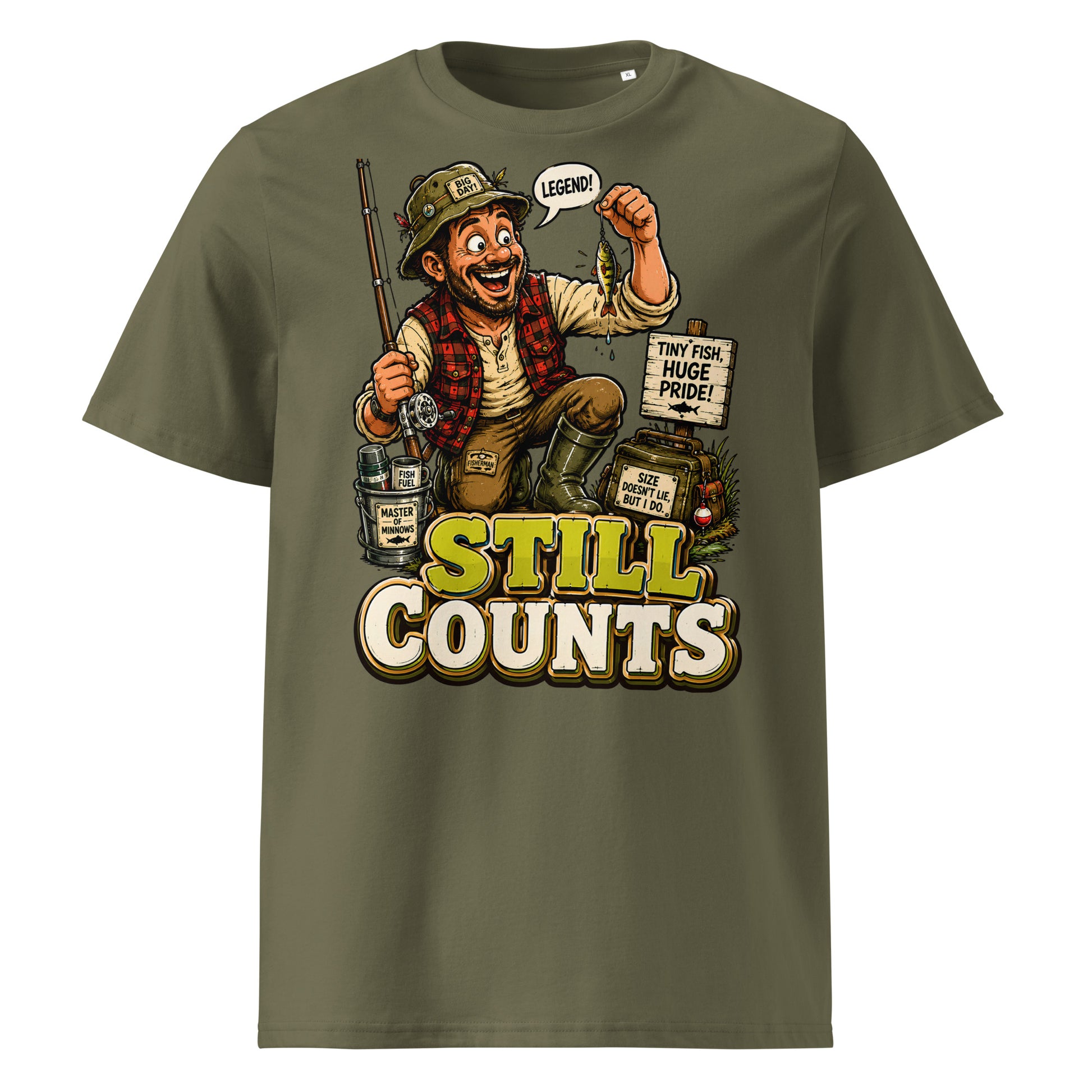 Still Counts Fishing T-Shirt - Funny Tiny Fish Pride Fishing Lovers Organic Tee by printfluence.net