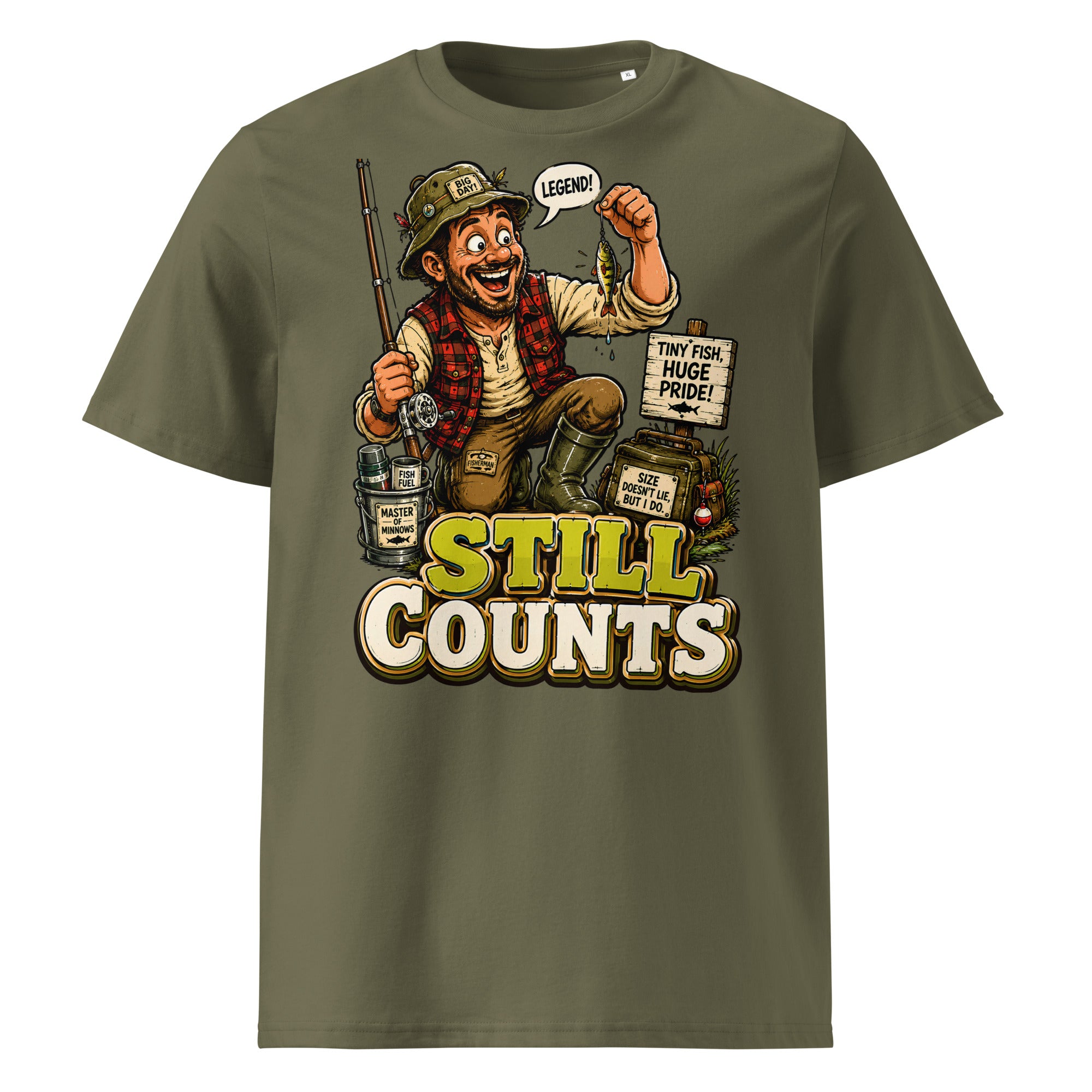 Still Counts Fishing T-Shirt - Funny Tiny Fish Pride Fishing Lovers Organic Tee by printfluence.net