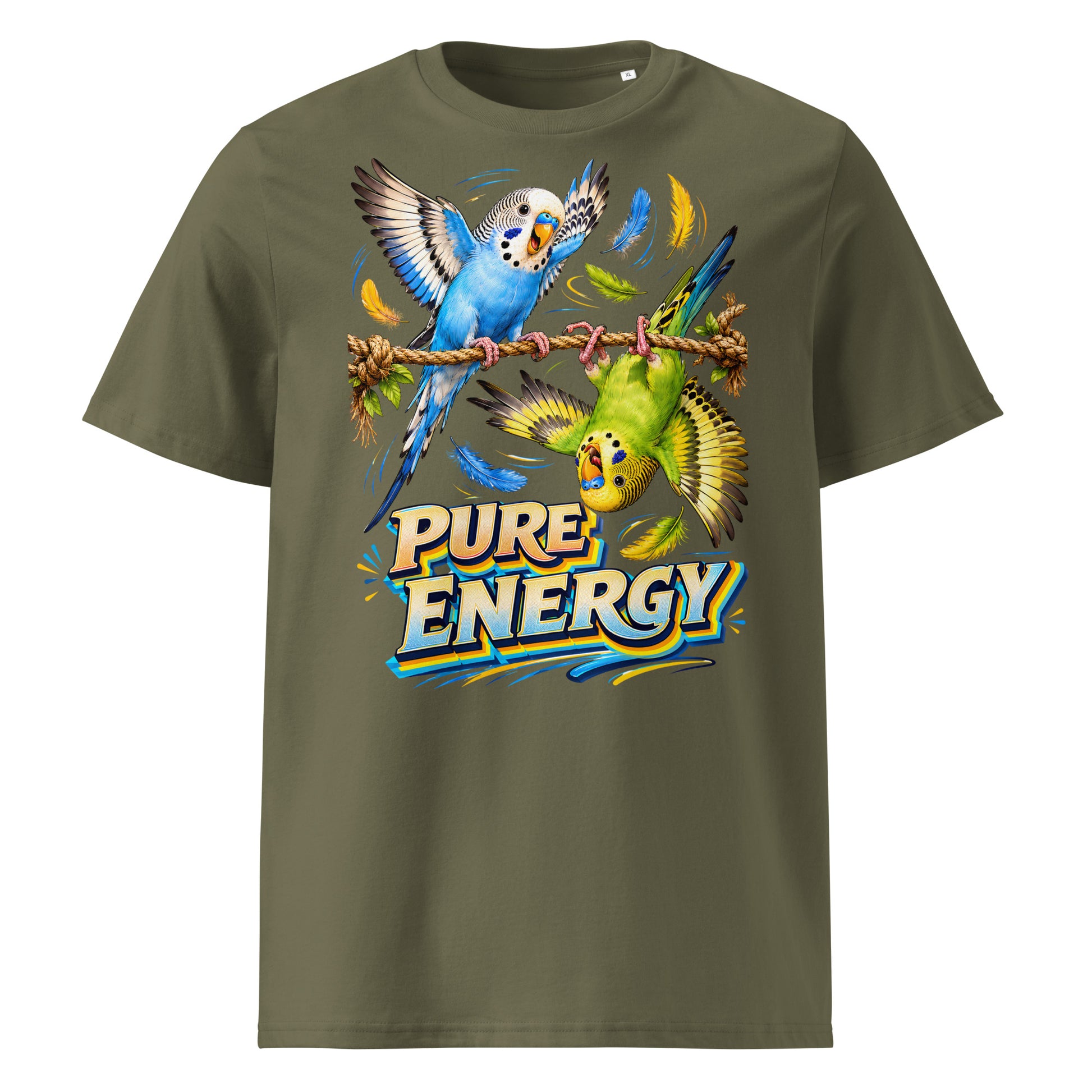 Budgie Lovers Pure Energy Organic Cotton Ribbed Neck Tee Unisex by printfluence.net