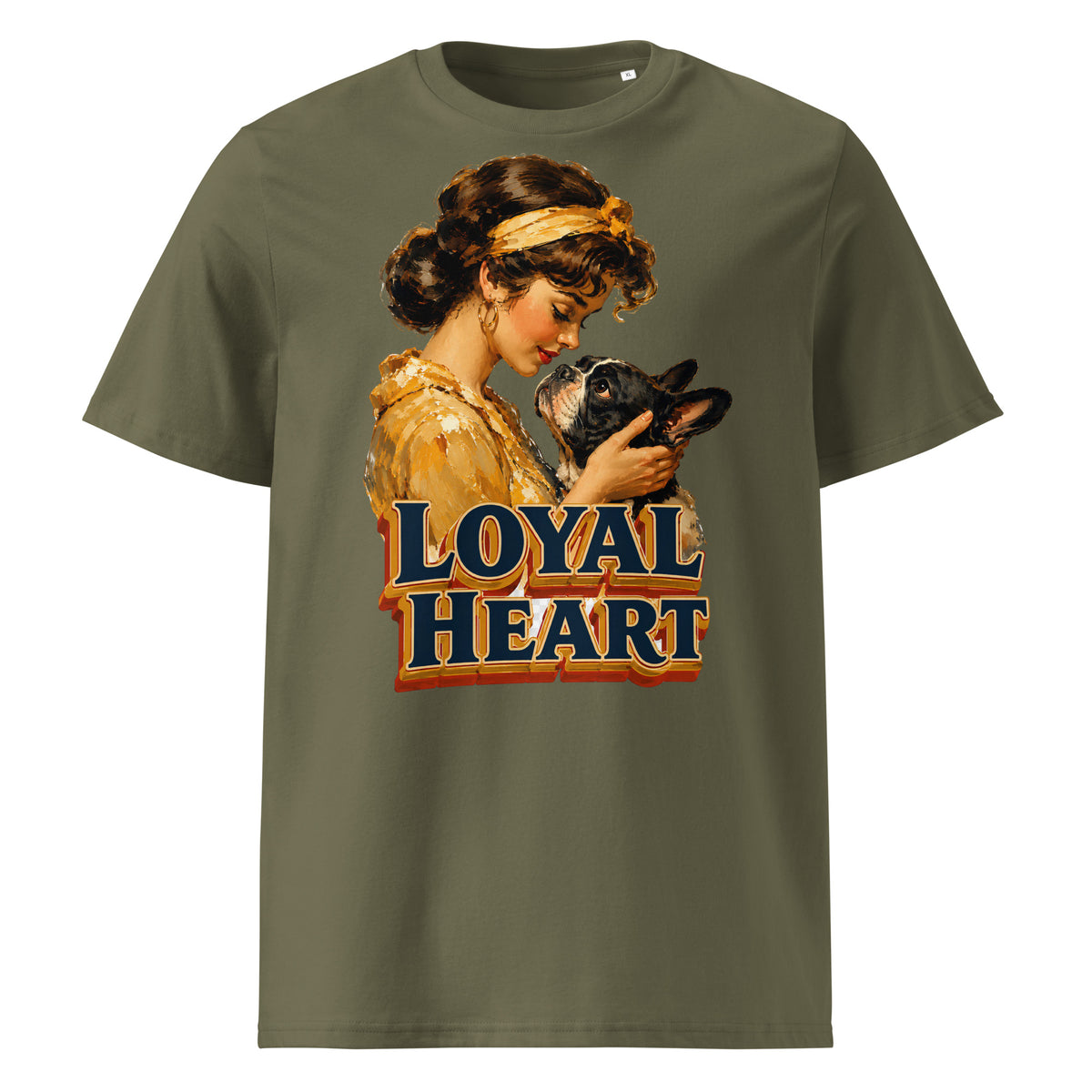 Loyal Heart Frenchie Tee - Organic Ribbed Neck French Bulldog Lovers T-Shirt T-24 by printfluence.net