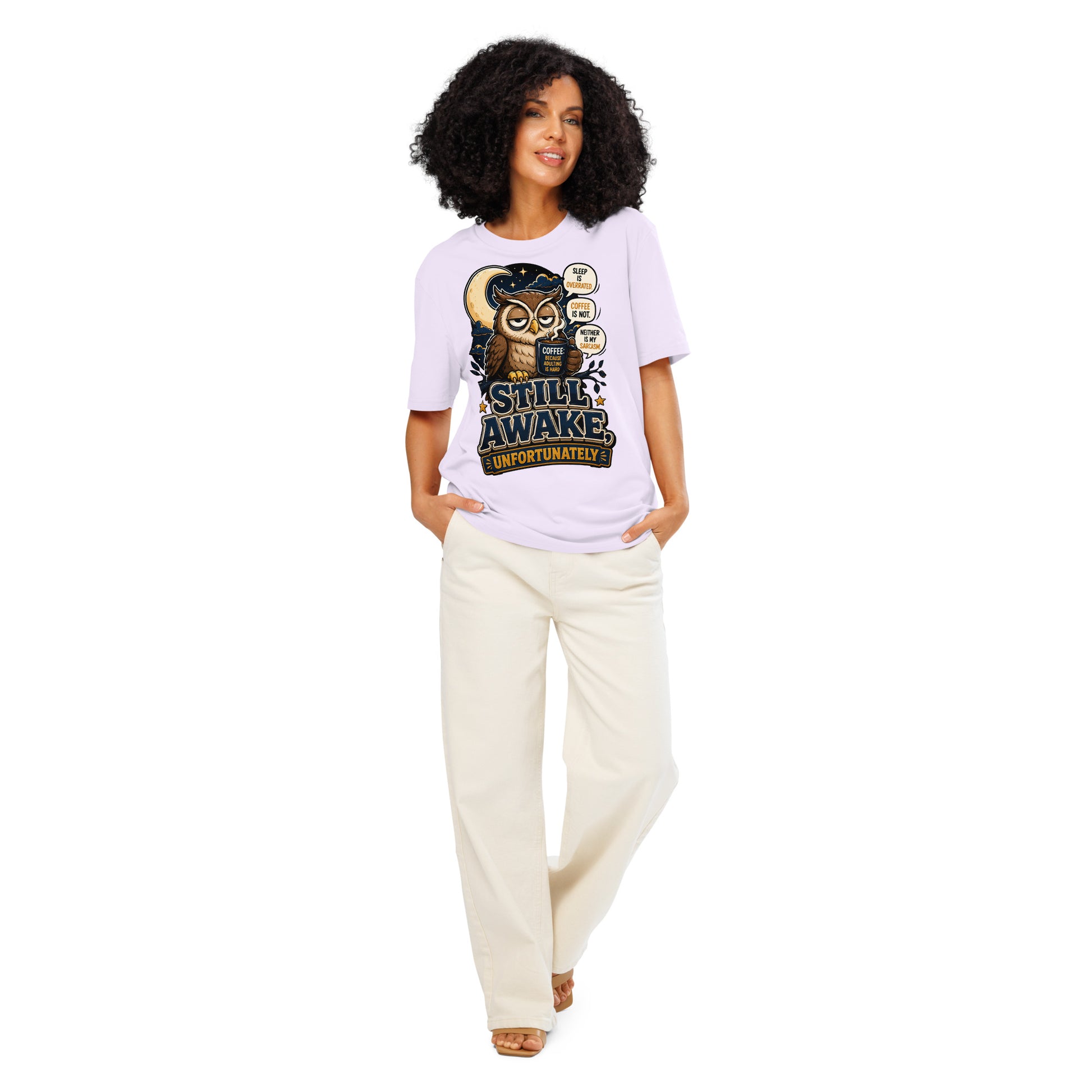 Coffee Lovers Organic Ribbed Neck Tee - Still Awake, Unfortunately! by printfluence.net